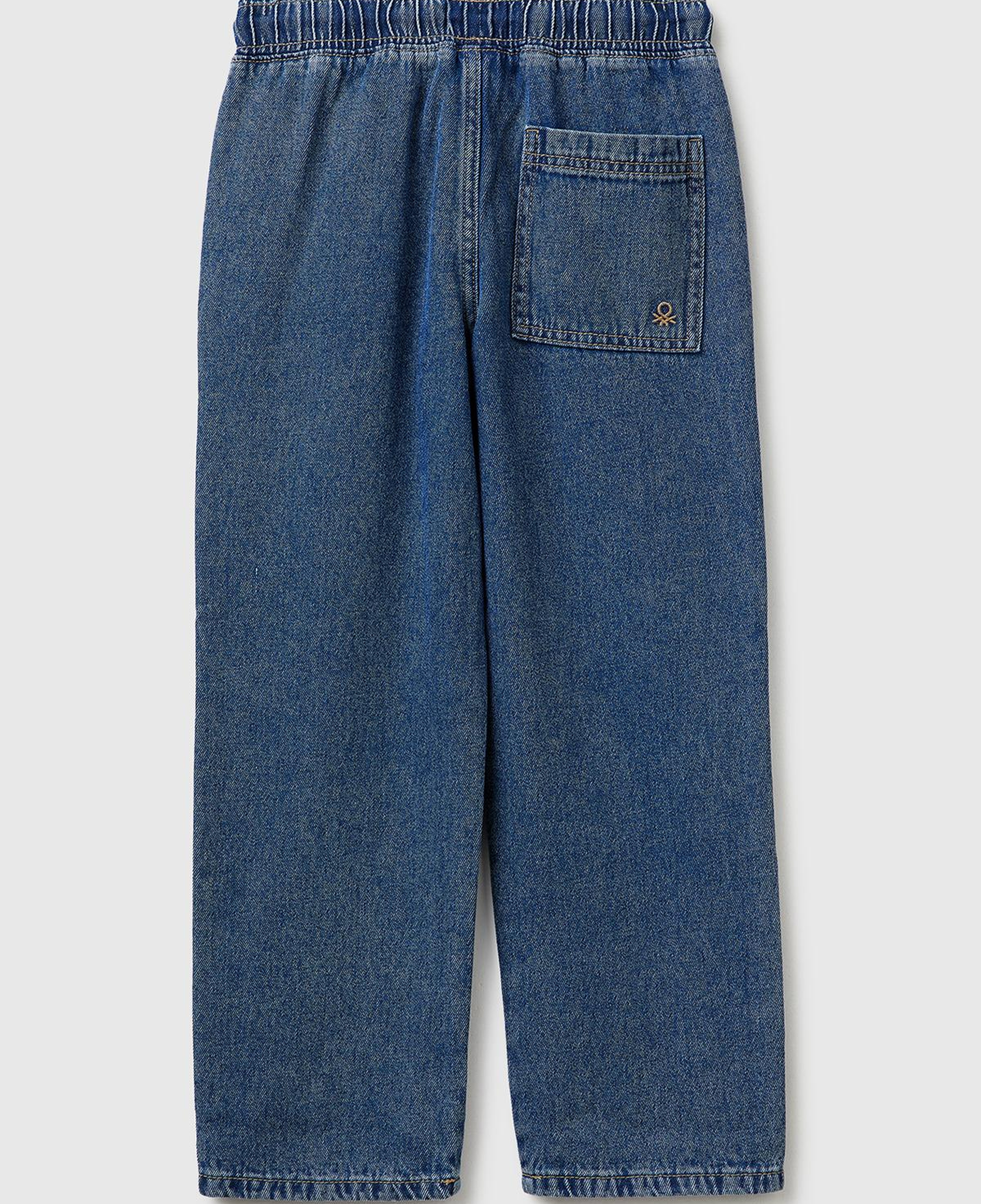 Erkek Çocuk Koyu Mavi Beli ve Paçası Büzgülü Denim Pantolon