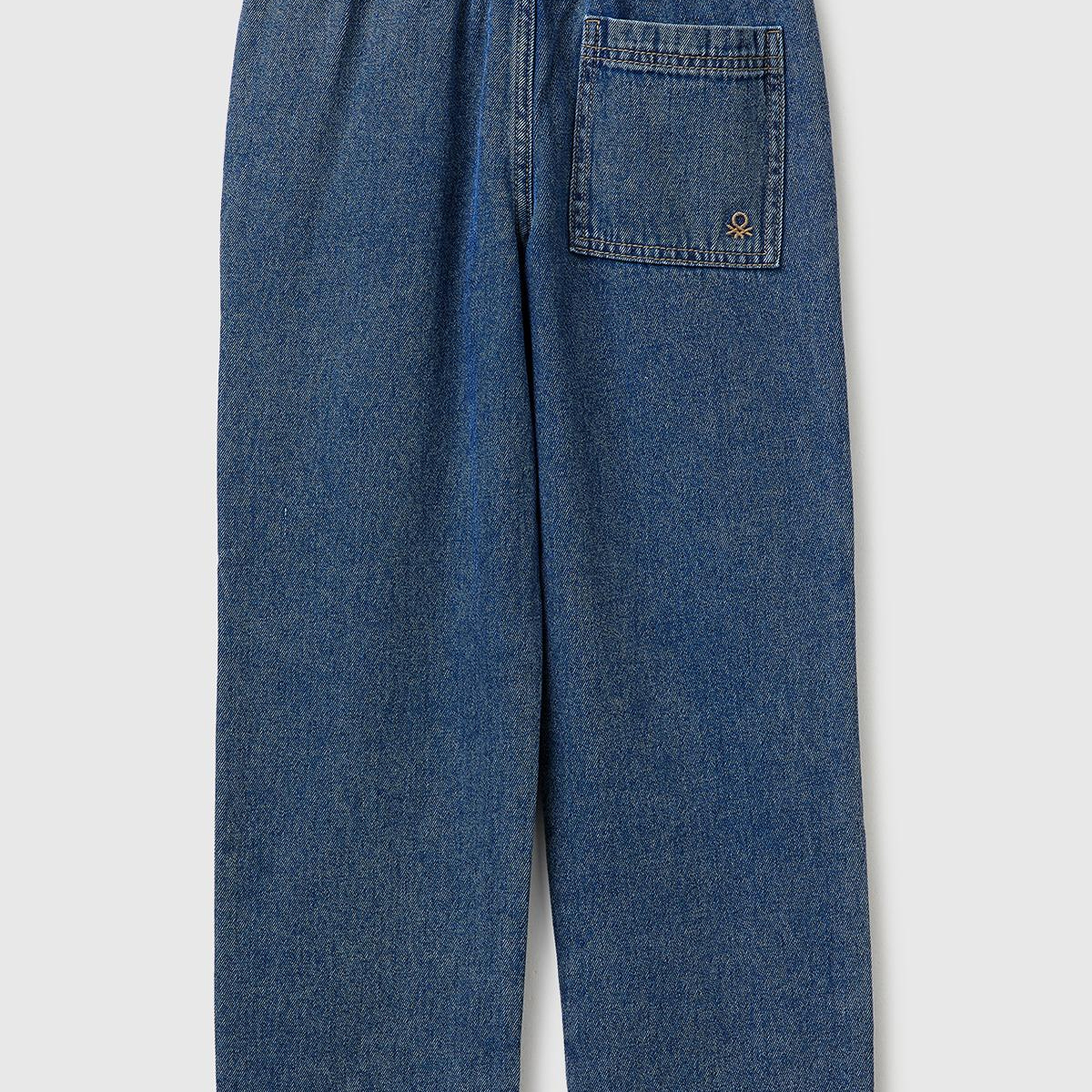Erkek Çocuk Koyu Mavi Beli ve Paçası Büzgülü Denim Pantolon