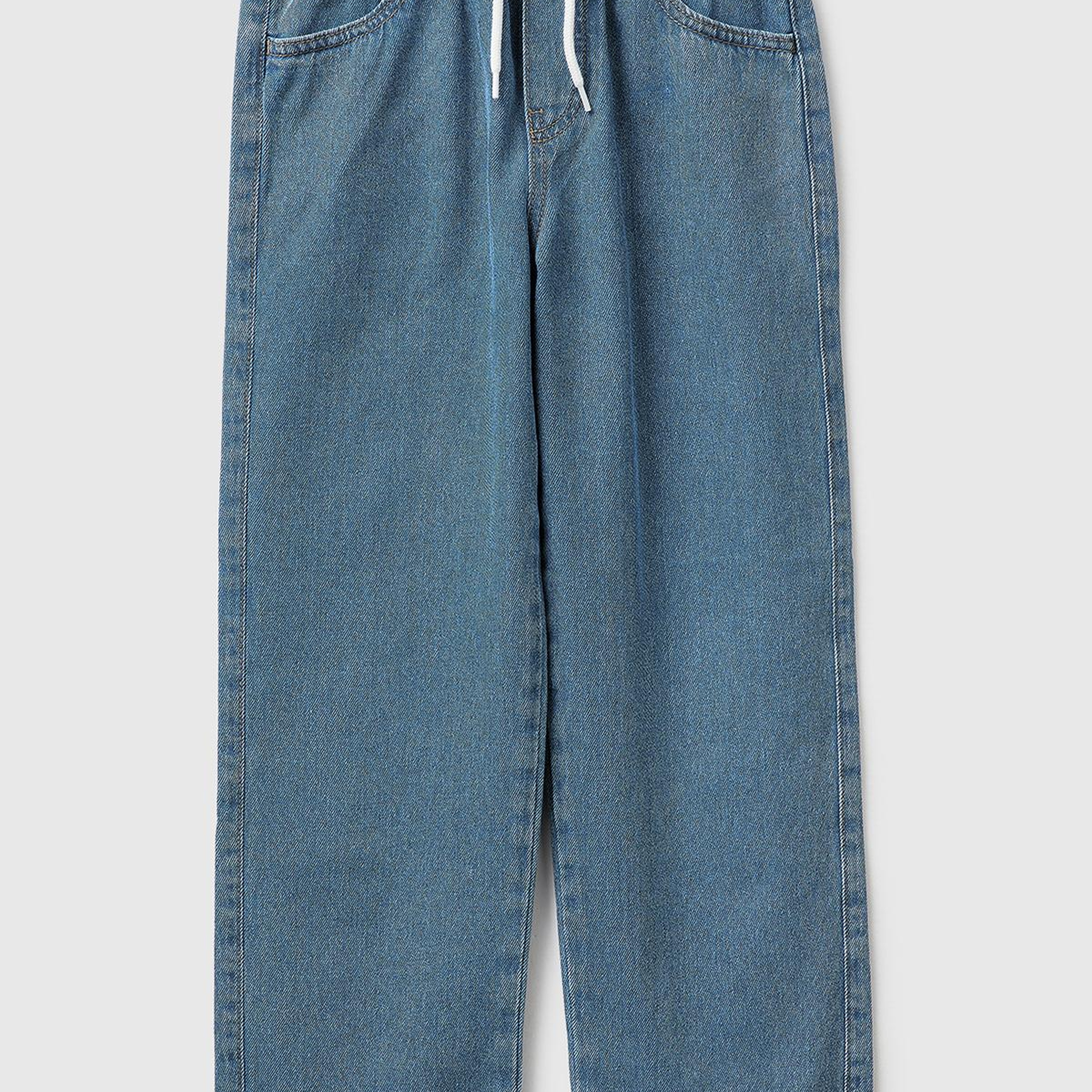 Erkek Çocuk Mavi Beli ve Paçası Büzgülü Denim Pantolon