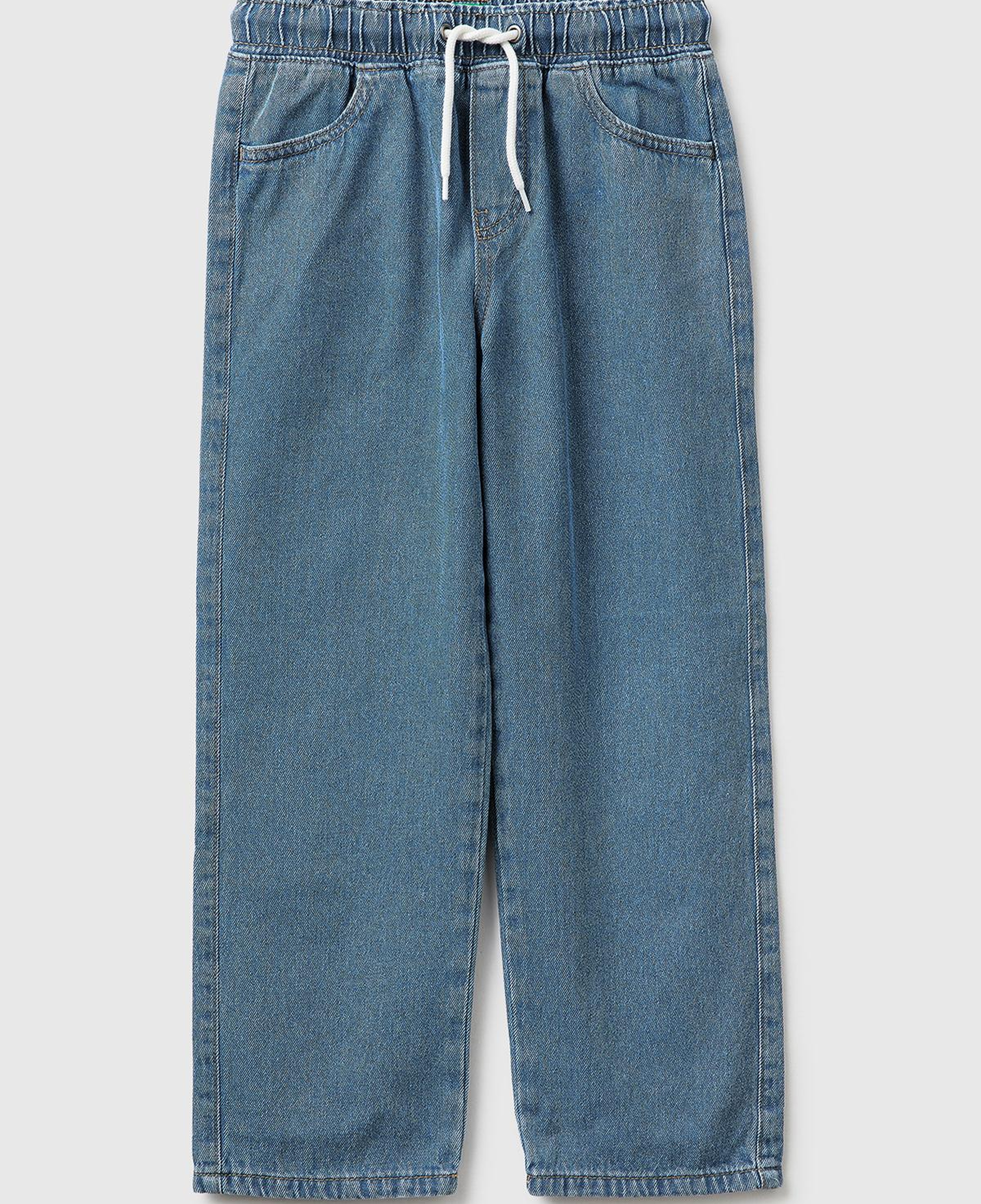 Erkek Çocuk Mavi Beli ve Paçası Büzgülü Denim Pantolon