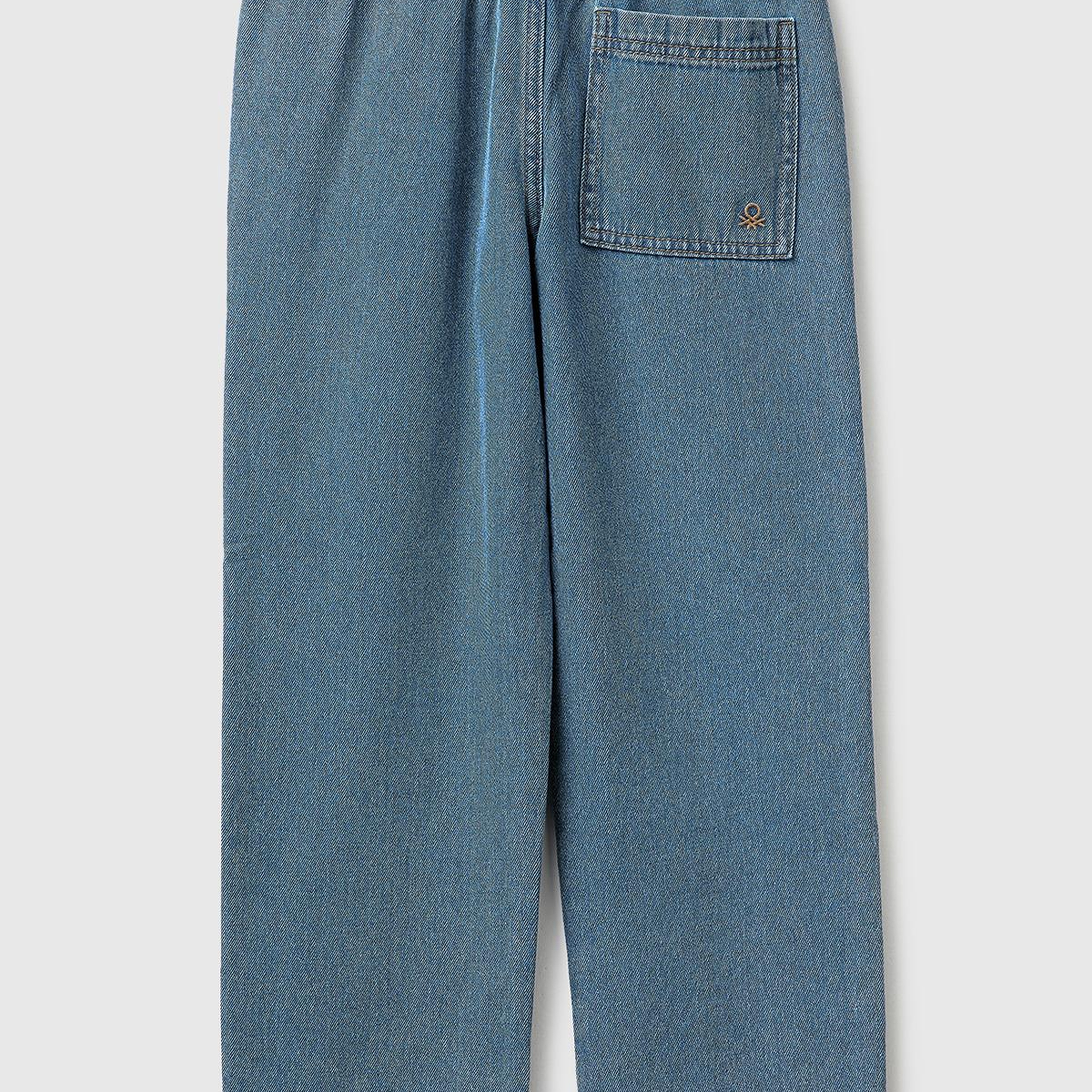 Erkek Çocuk Mavi Beli ve Paçası Büzgülü Denim Pantolon
