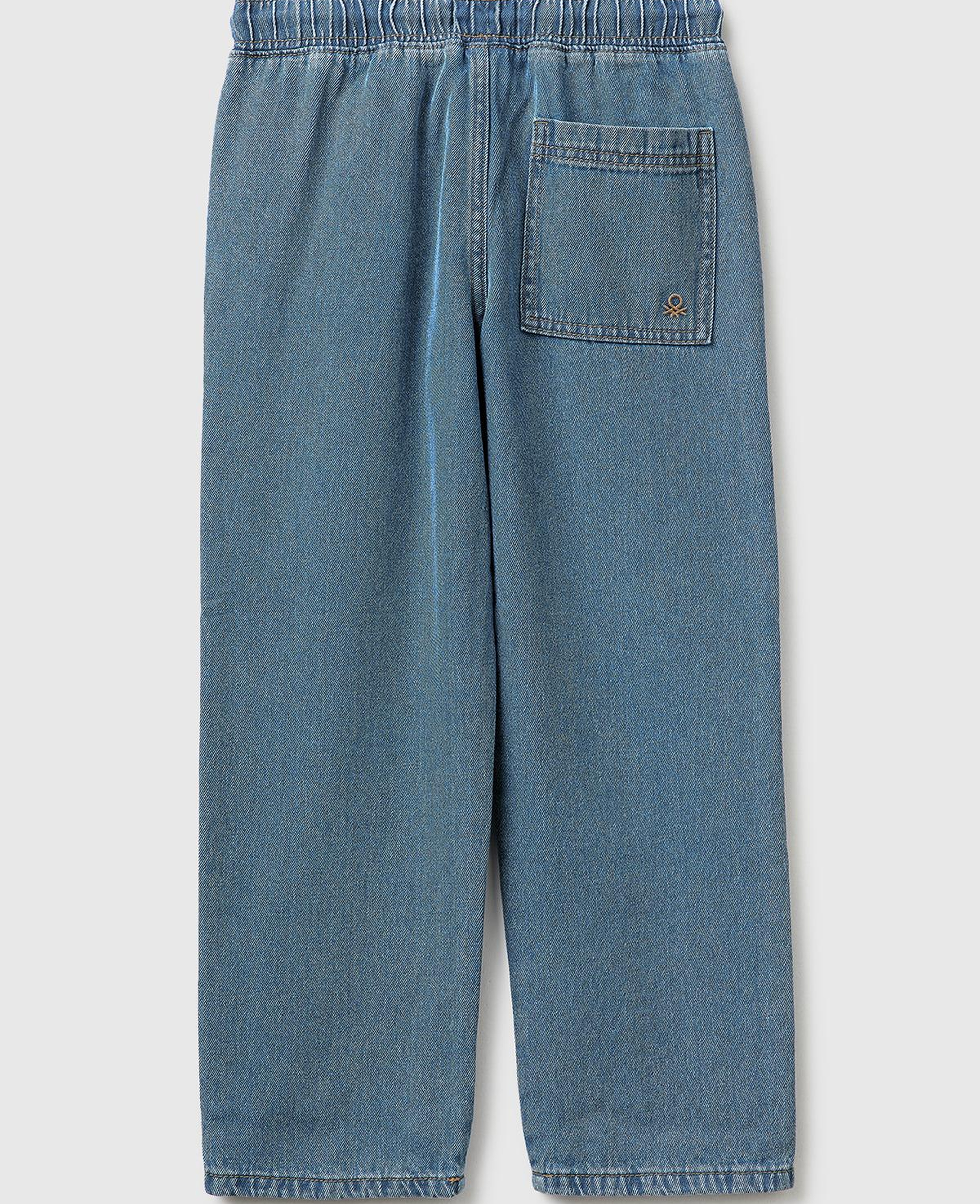 Erkek Çocuk Mavi Beli ve Paçası Büzgülü Denim Pantolon