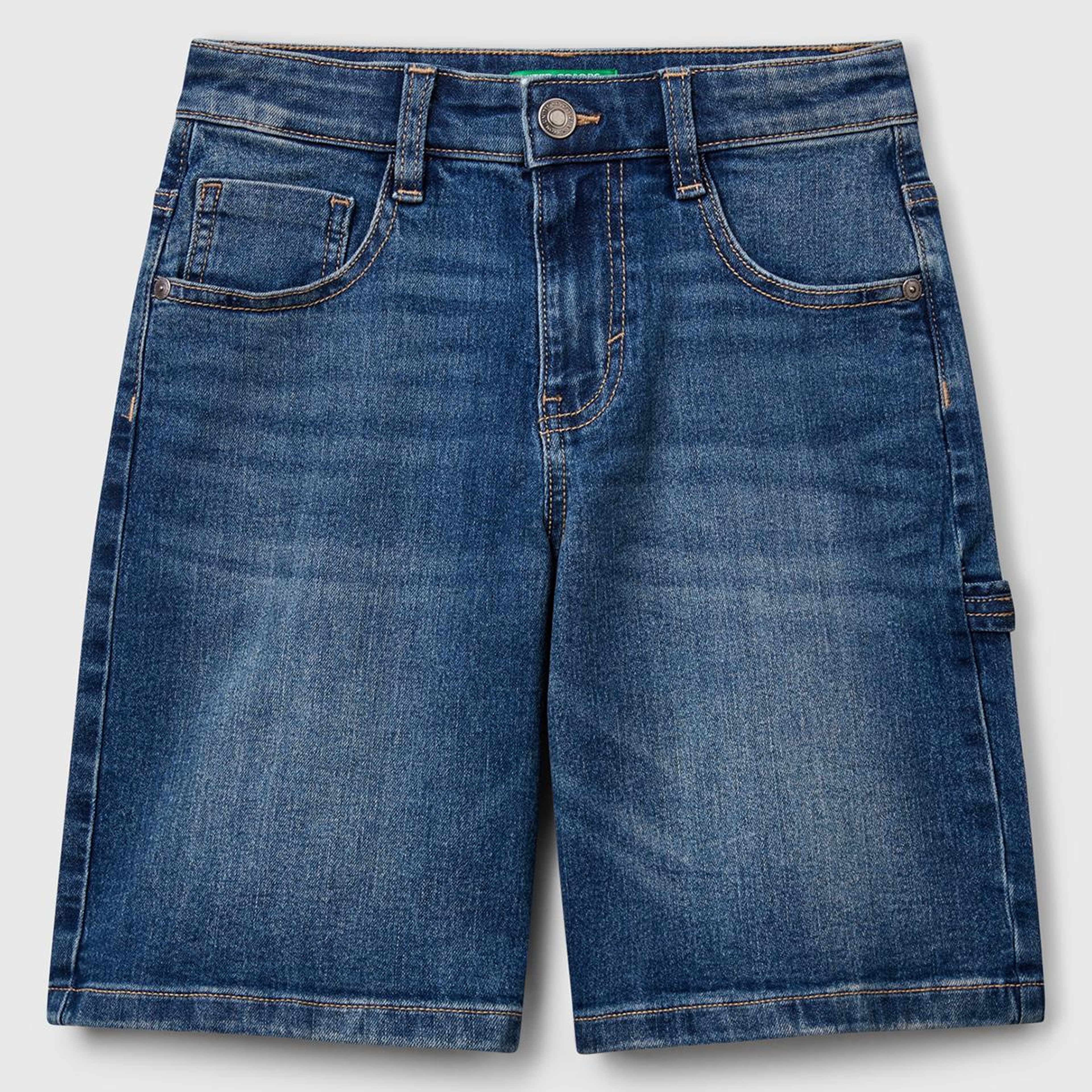 Erkek Çocuk Lacivert Taş Yıkama Straight Fit Denim Bermuda Şort