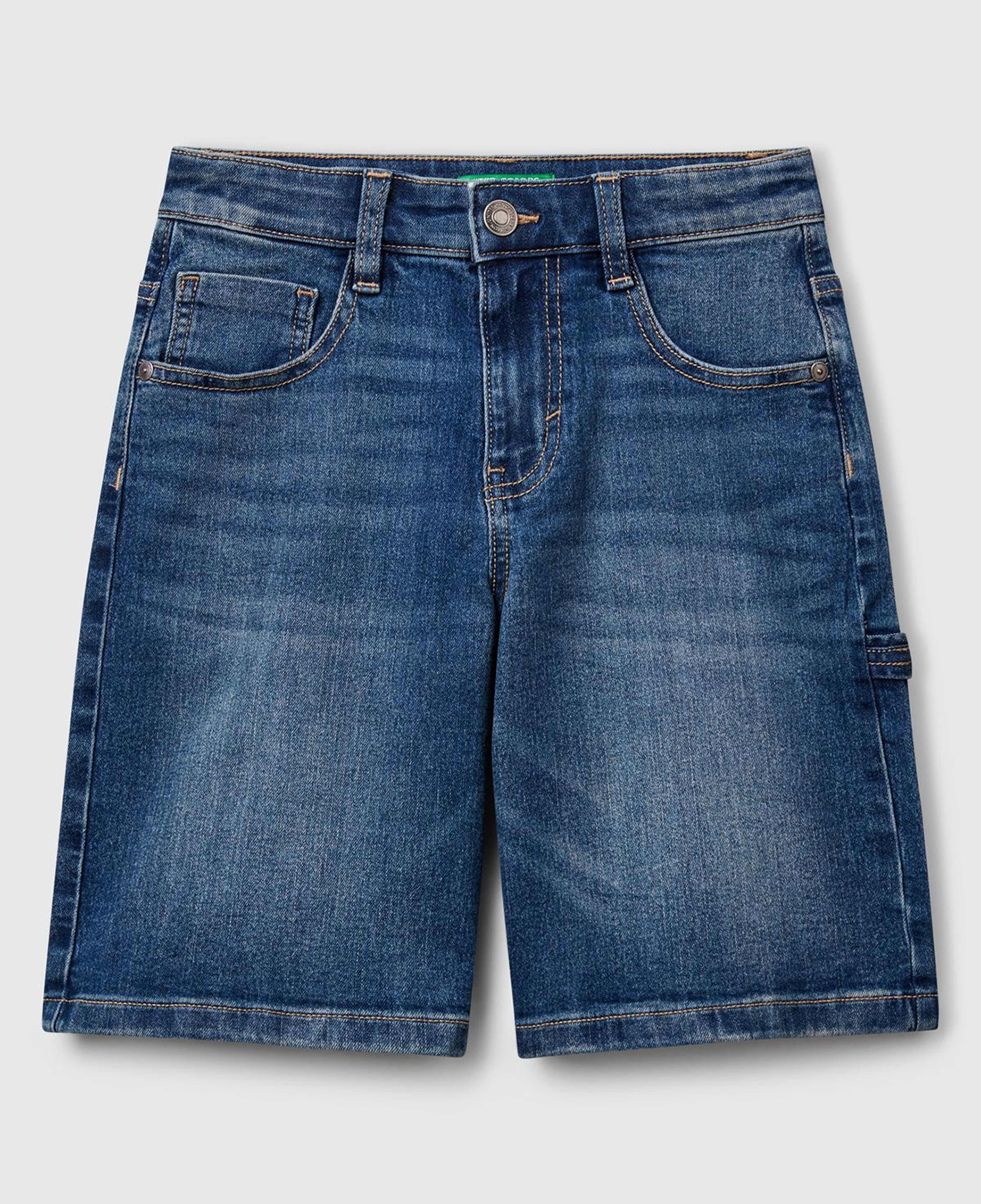 Erkek Çocuk Lacivert Taş Yıkama Straight Fit Denim Bermuda Şort