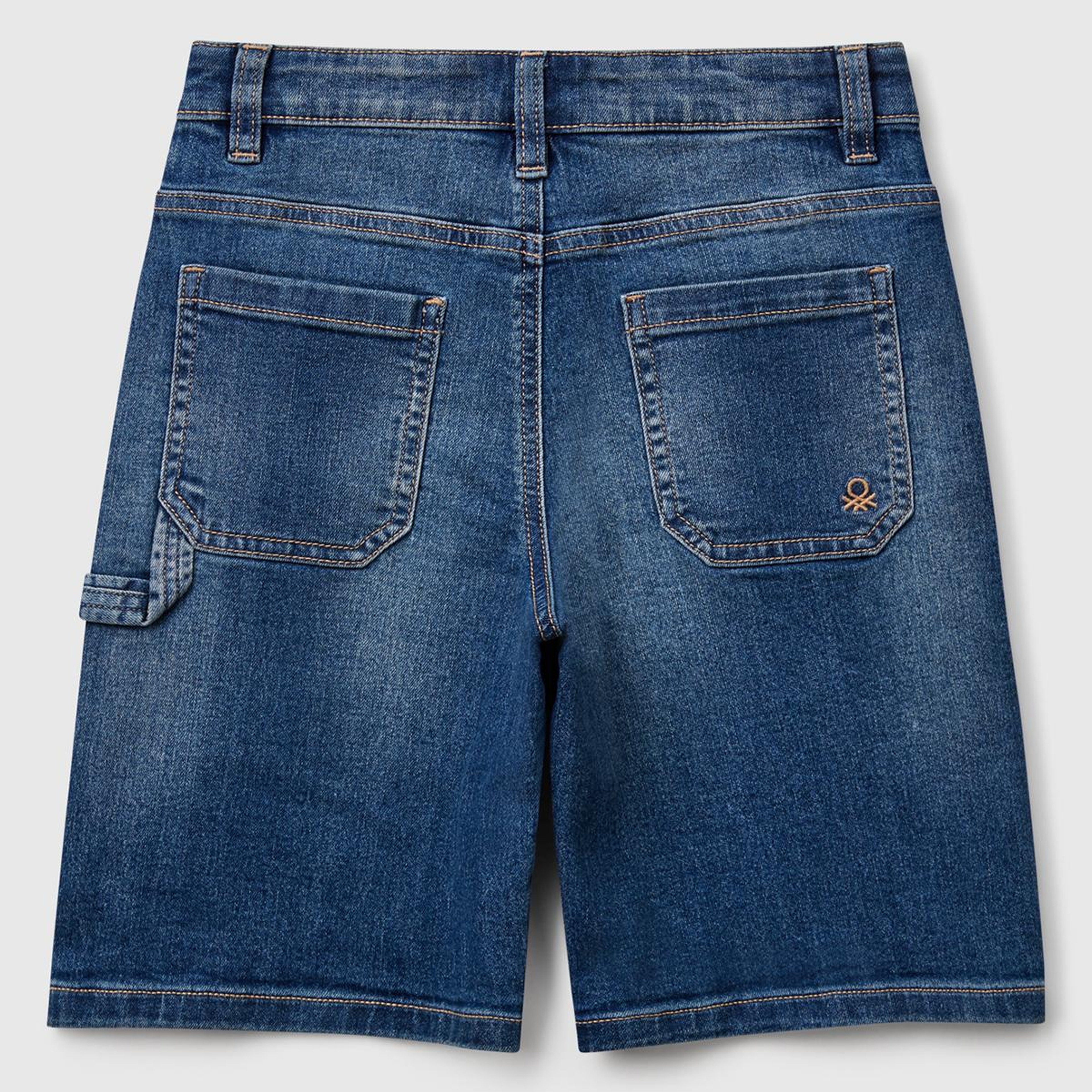 Erkek Çocuk Lacivert Taş Yıkama Straight Fit Denim Bermuda Şort