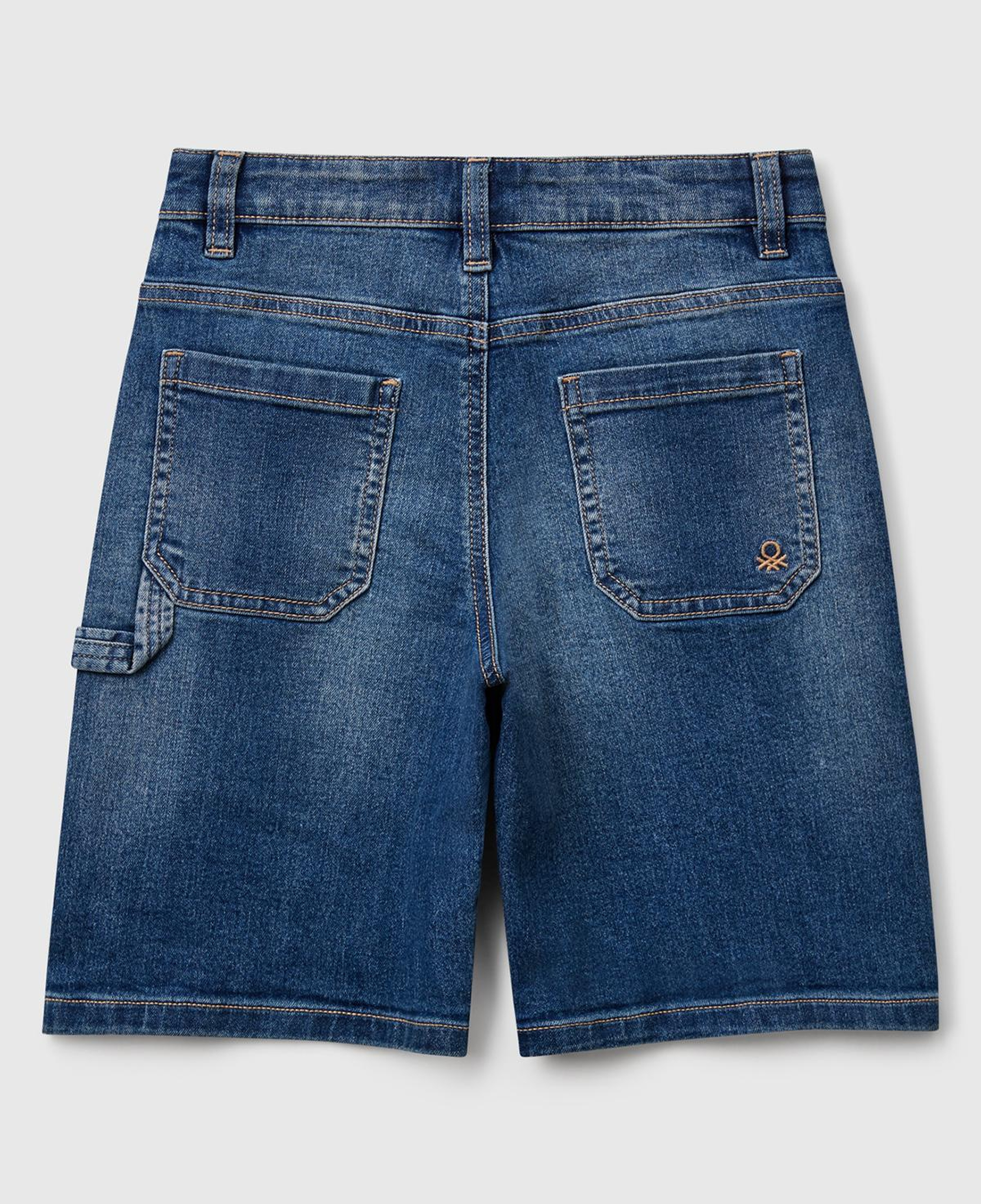 Erkek Çocuk Lacivert Taş Yıkama Straight Fit Denim Bermuda Şort