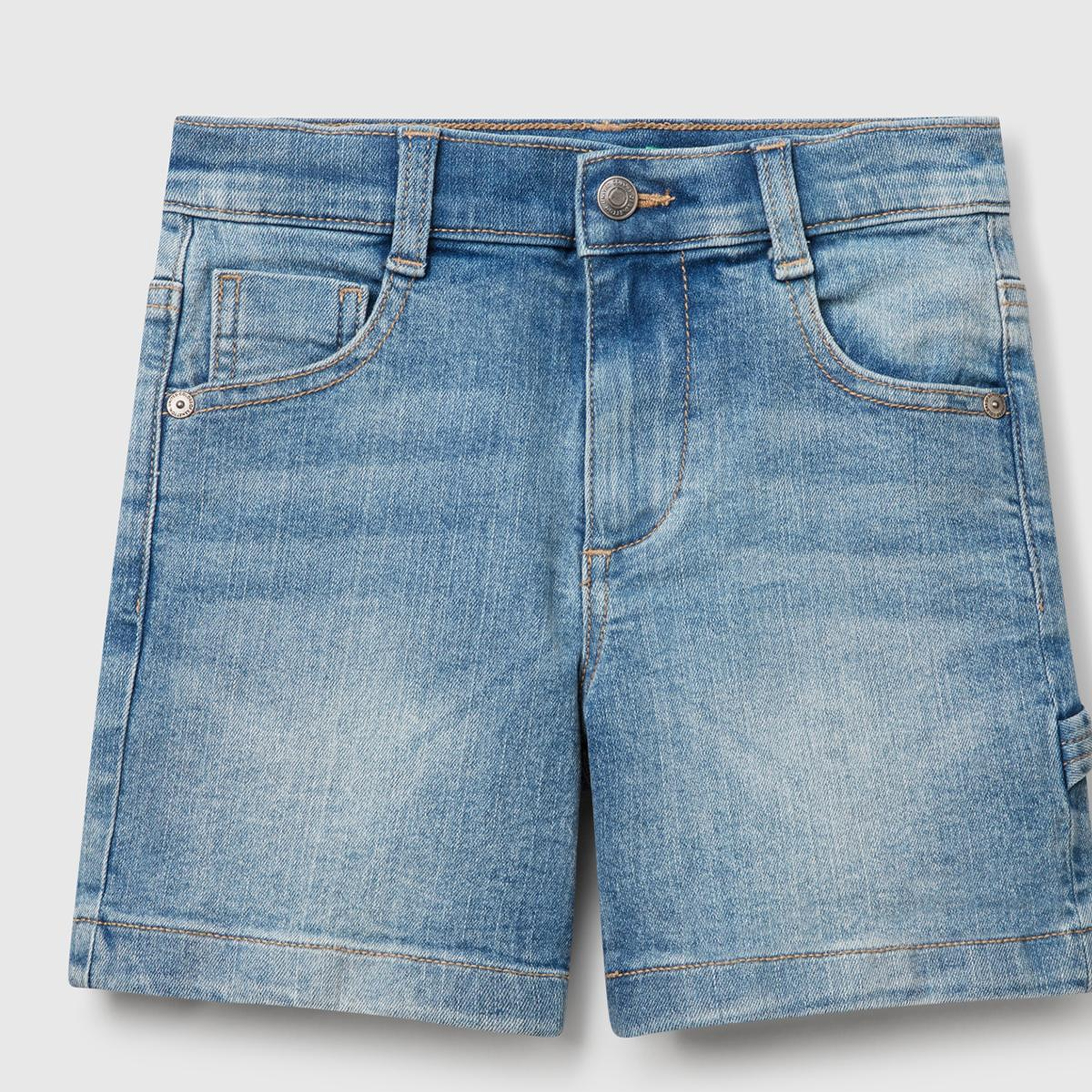 Erkek Çocuk Açık Mavi Yanı Detaylı Cepli Denim Streç Bermuda Şort