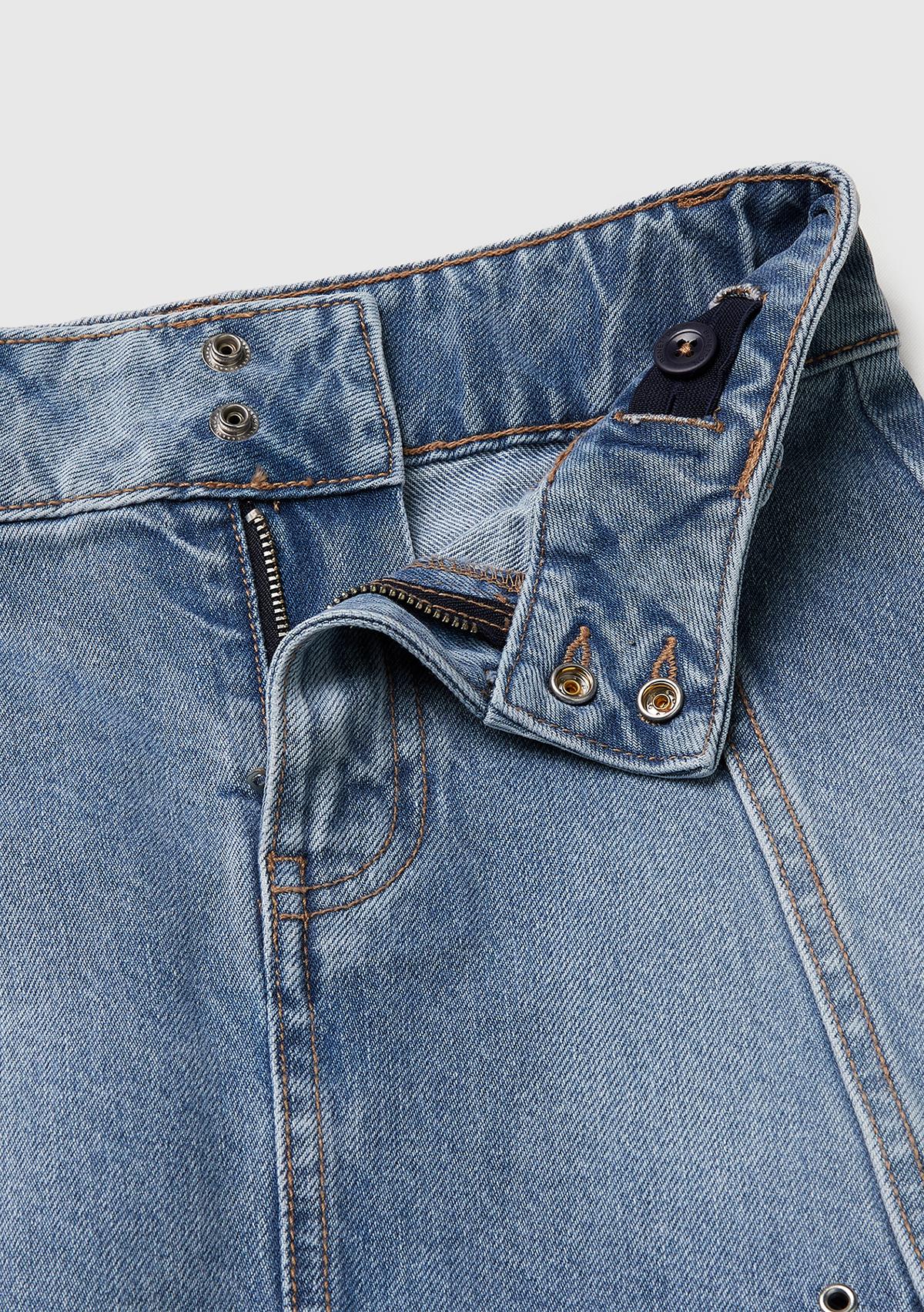 Kız Çocuk Mavi Metal Detaylı Mini Denim Etek