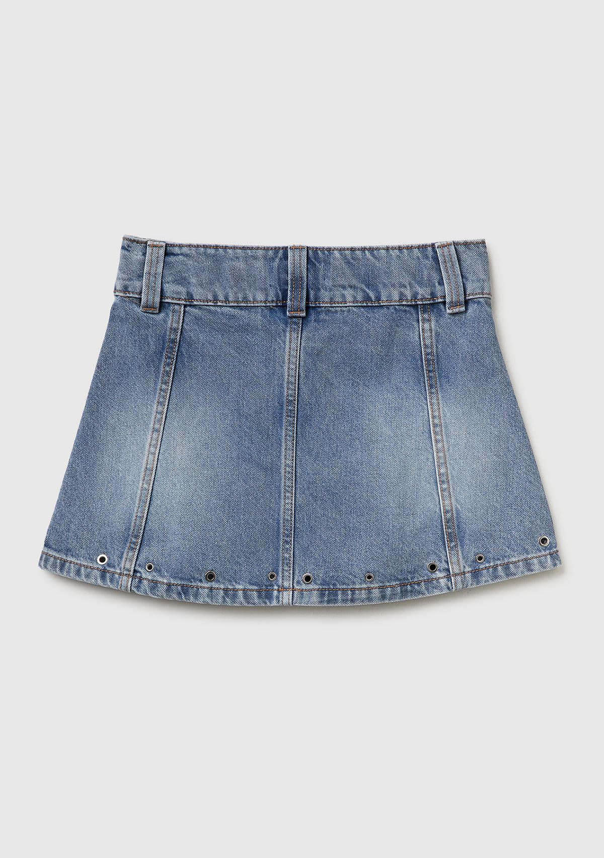 Kız Çocuk Mavi Metal Detaylı Mini Denim Etek