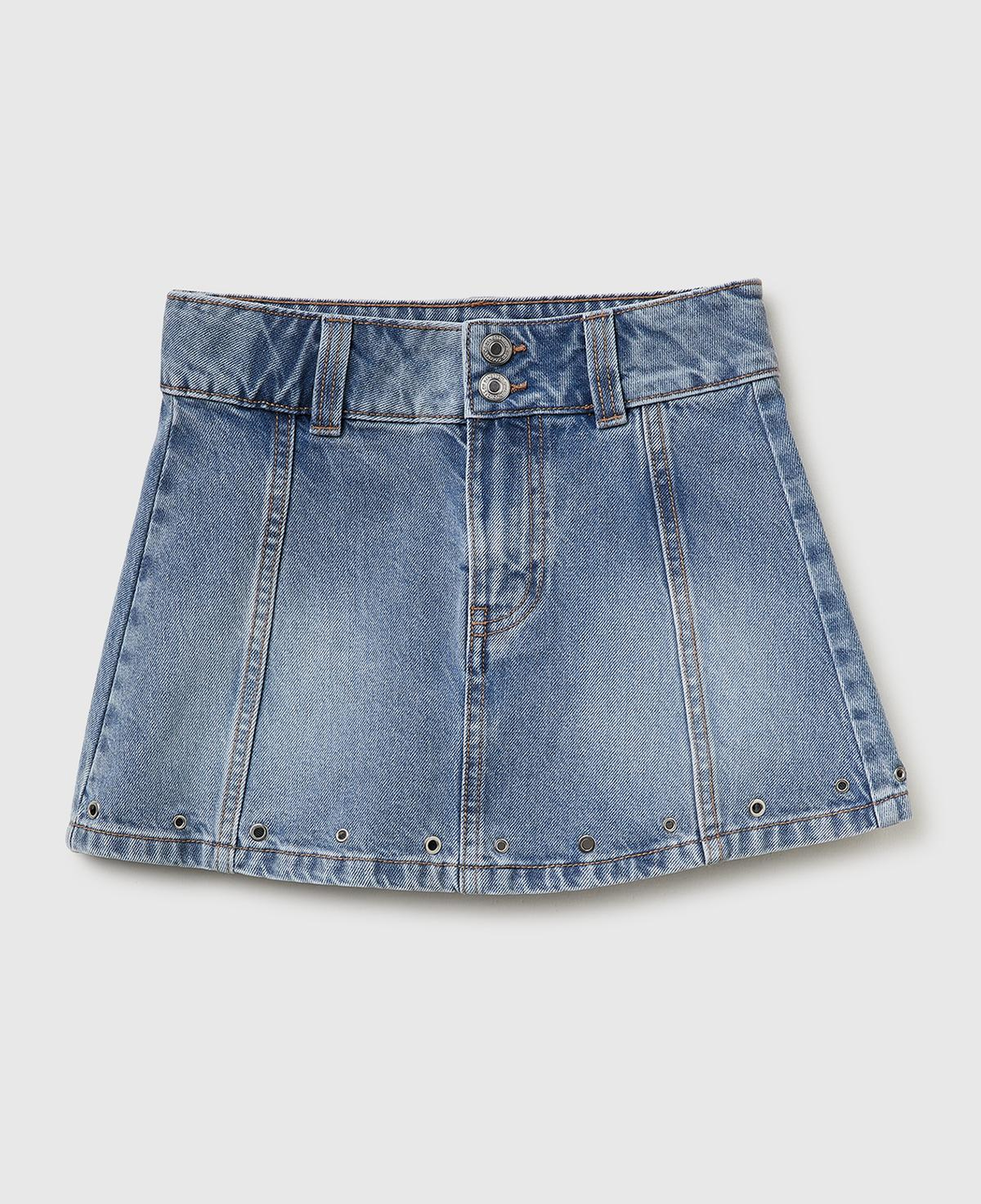 Kız Çocuk Mavi Metal Detaylı Mini Denim Etek