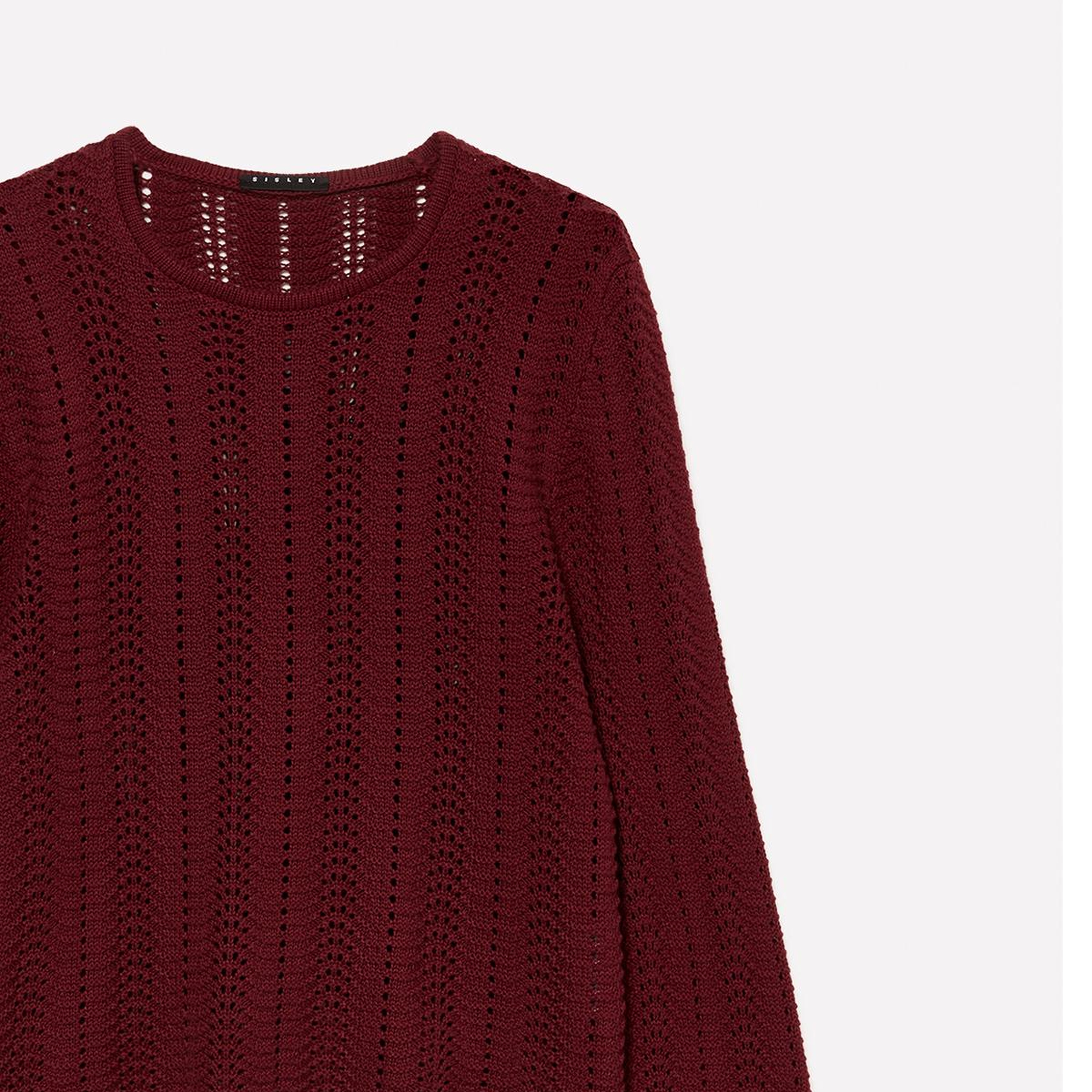 Kadın Bordo %100 Pamuk Kolu Kloş Regular Fit Bisiklet Yaka Kazak