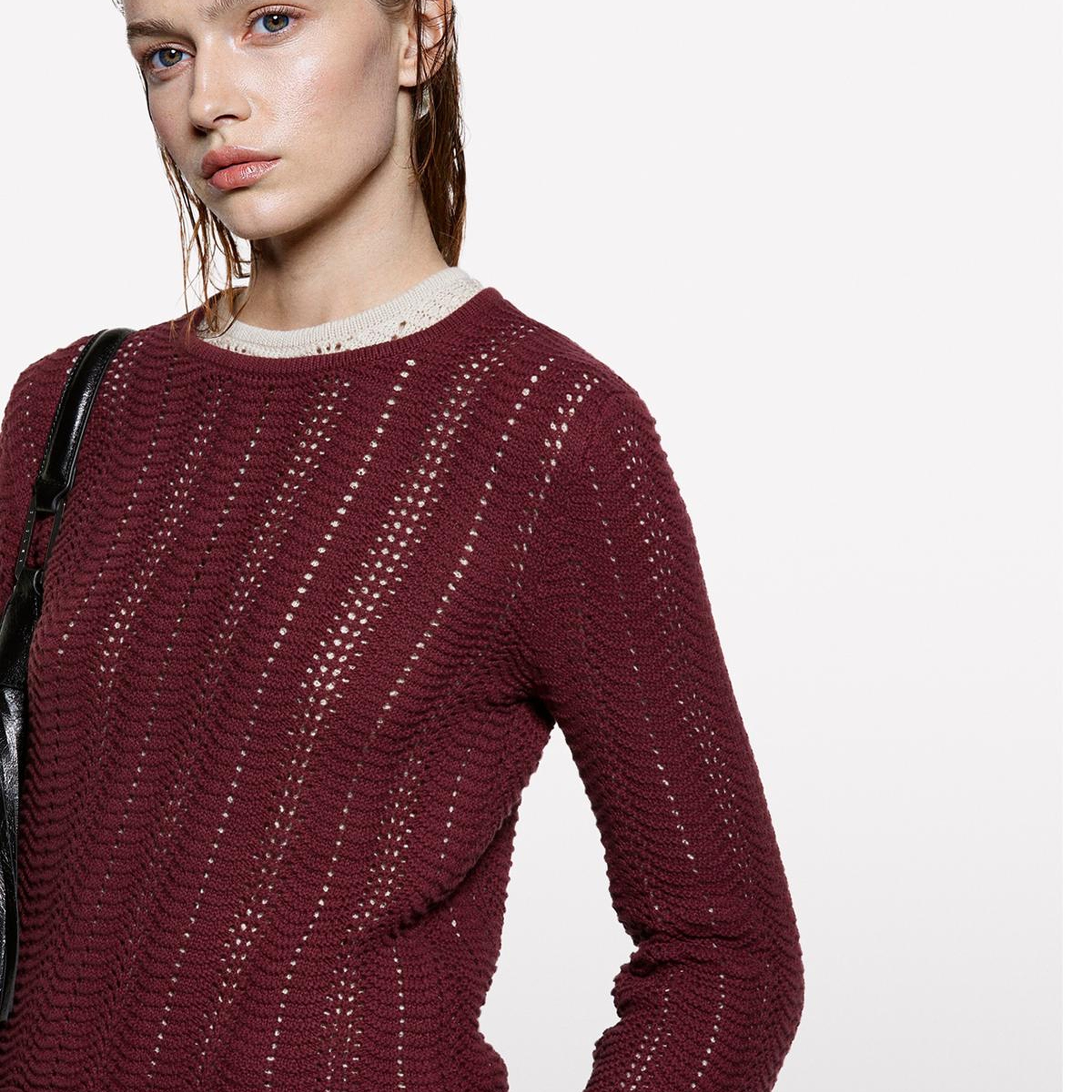 Kadın Bordo %100 Pamuk Kolu Kloş Regular Fit Bisiklet Yaka Kazak