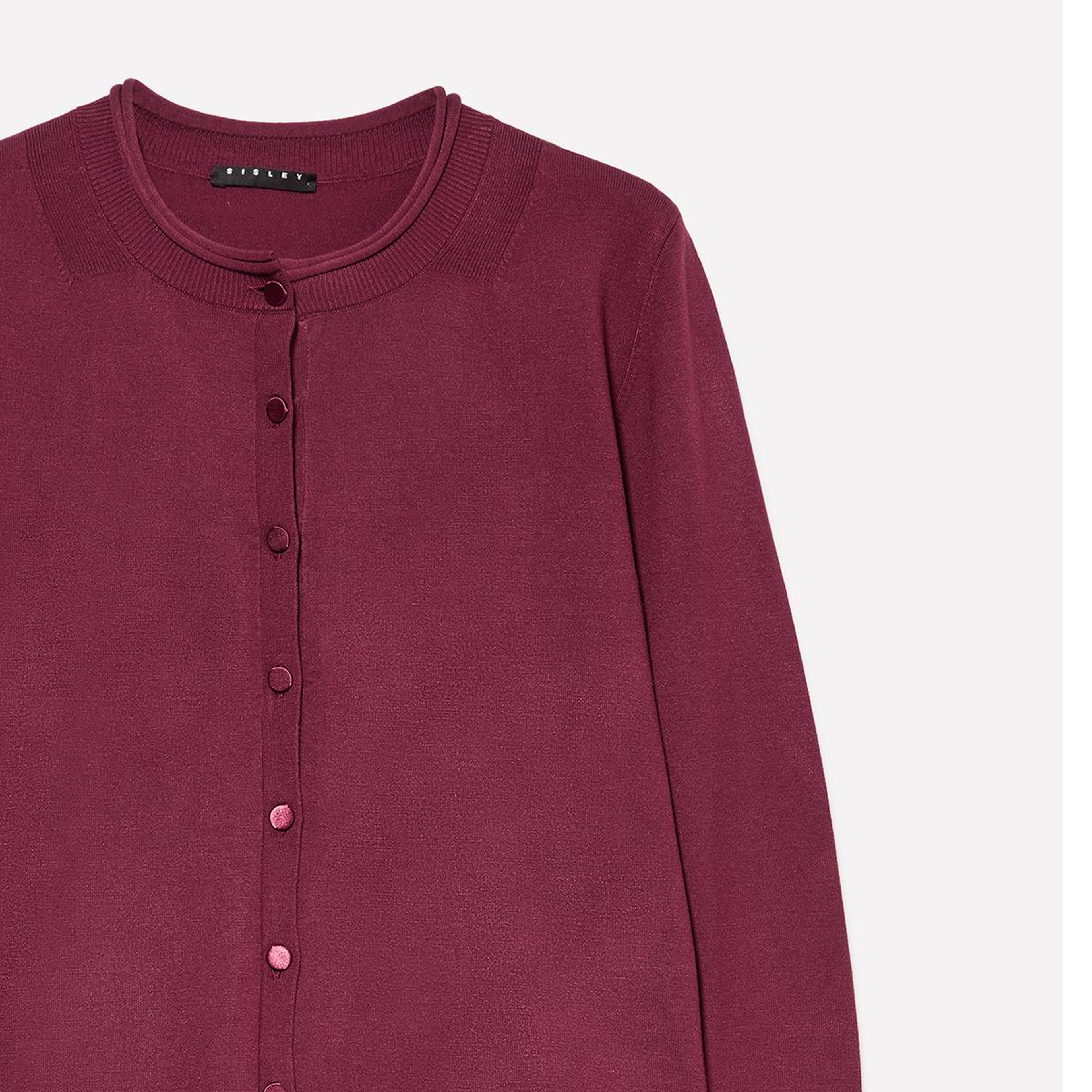 Kadın Bordo Viskoz Karışımlı Düğmeli Ribana Yaka Regular Fit Hırka