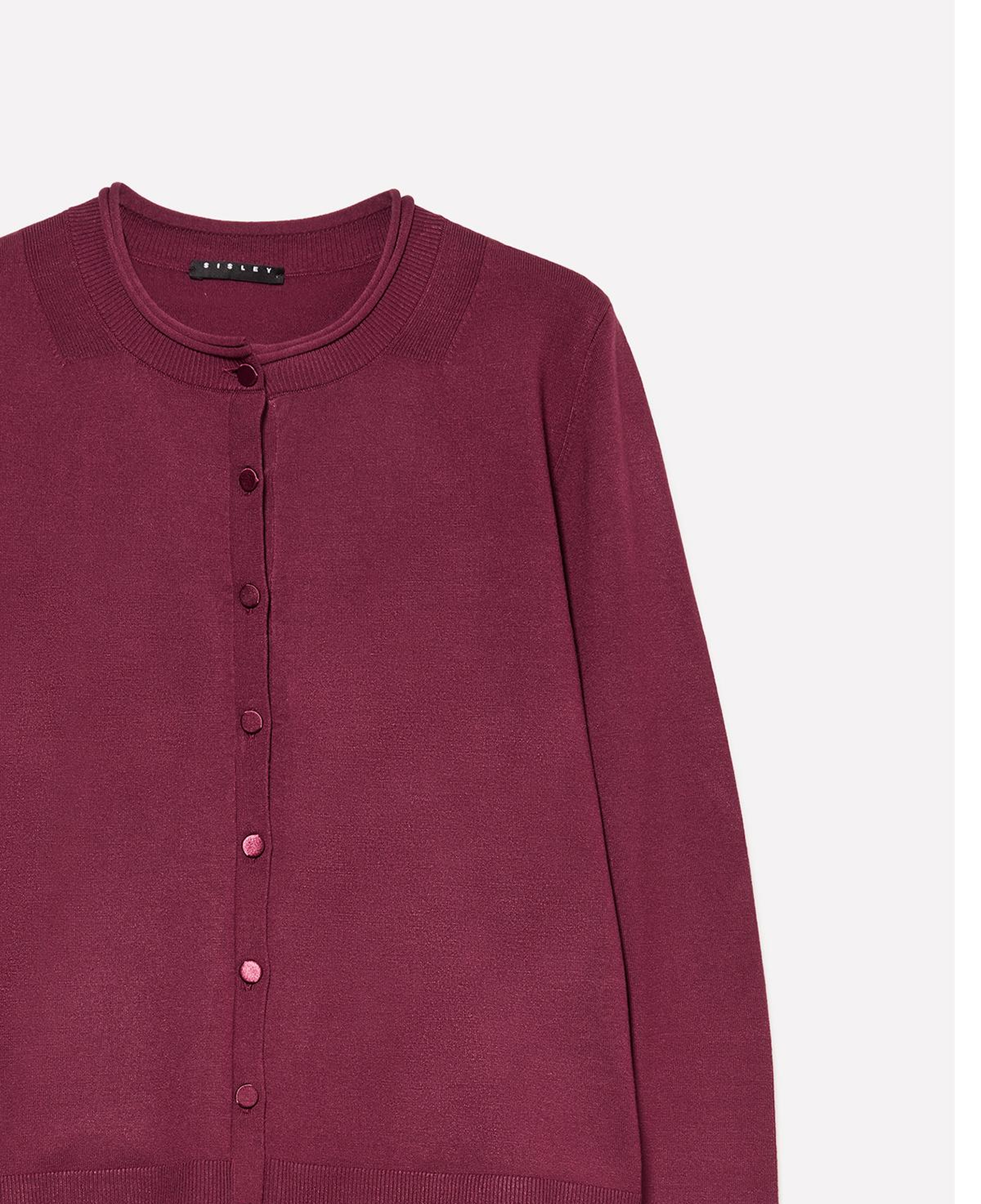Kadın Bordo Viskoz Karışımlı Düğmeli Ribana Yaka Regular Fit Hırka