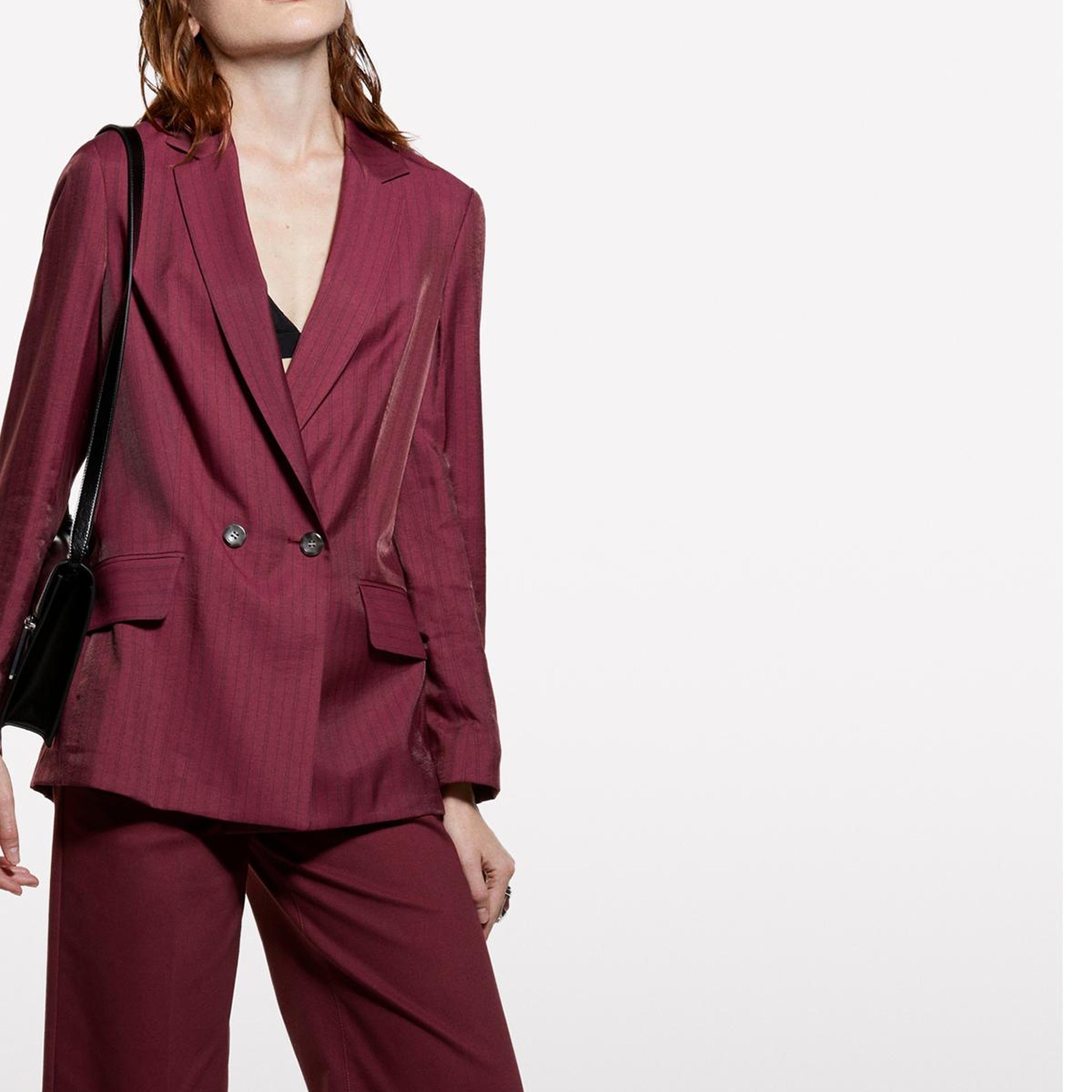 Kadın Bordo Viskoz Karışımlı Çizgili Regular Fit Blazer Ceket