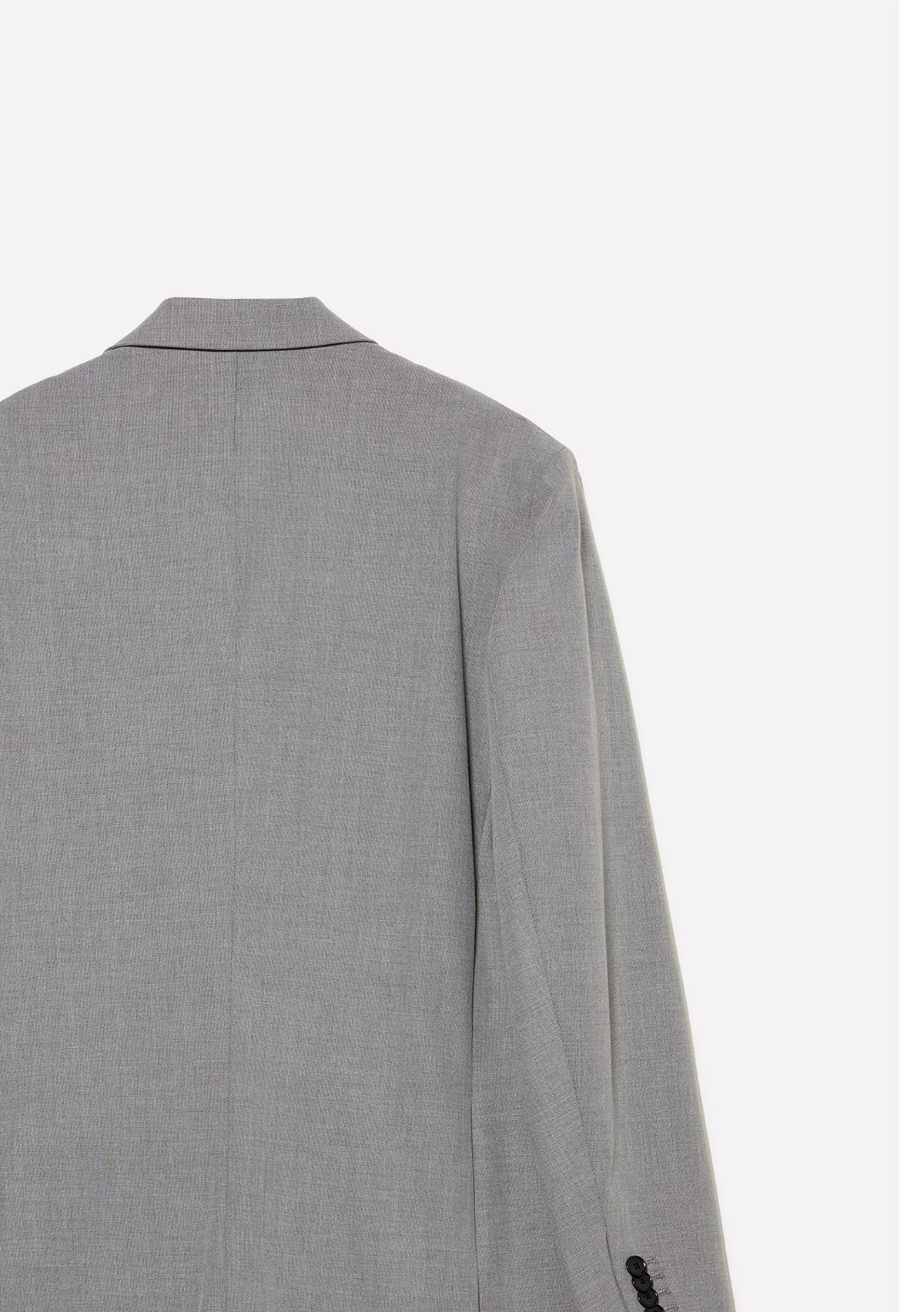 Erkek Gri Viskoz Karışımlı Düğmeli Astarlı Kruvaze Blazer Ceket