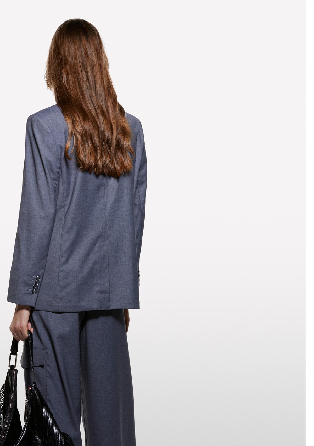 Kadın Gri Viskoz Karışımlı Beli İpli Astarlı Regular Fit Blazer Ceket