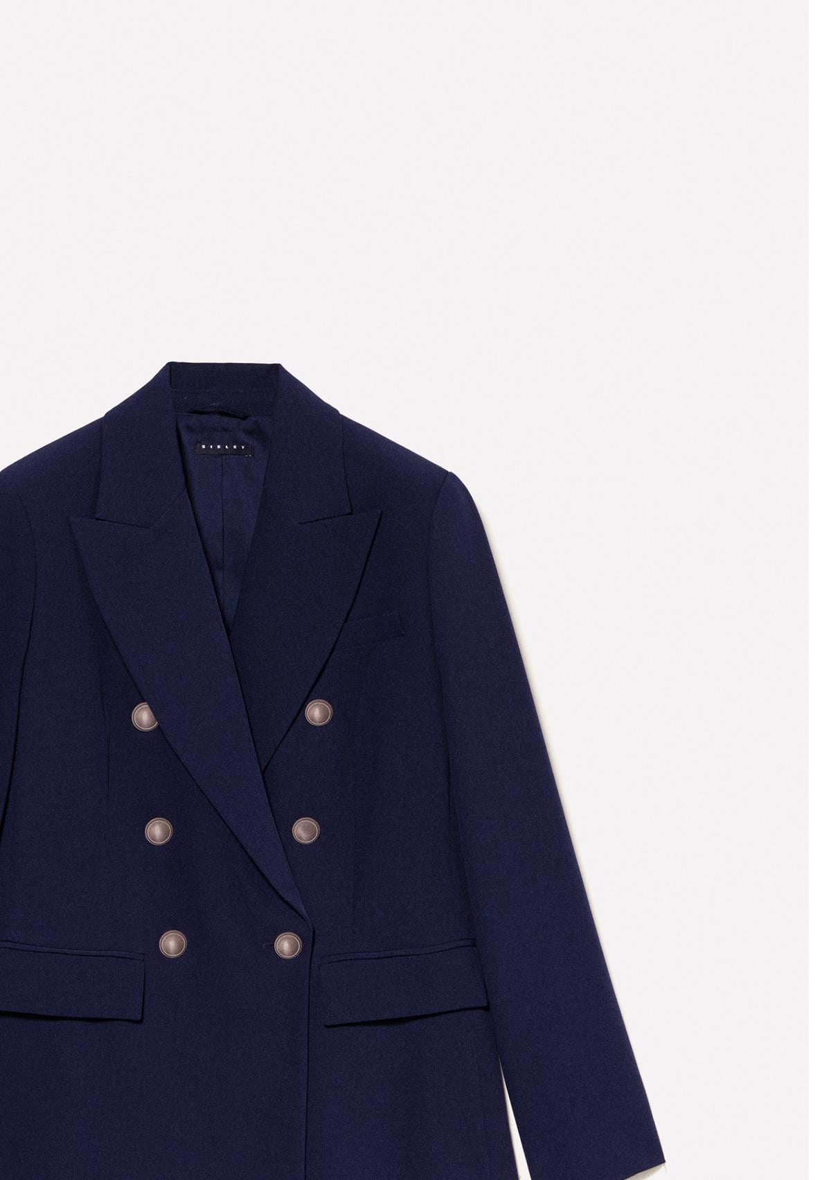Kadın Lacivert Viskoz Karışımlı Düğme Detaylı Blazer Ceket