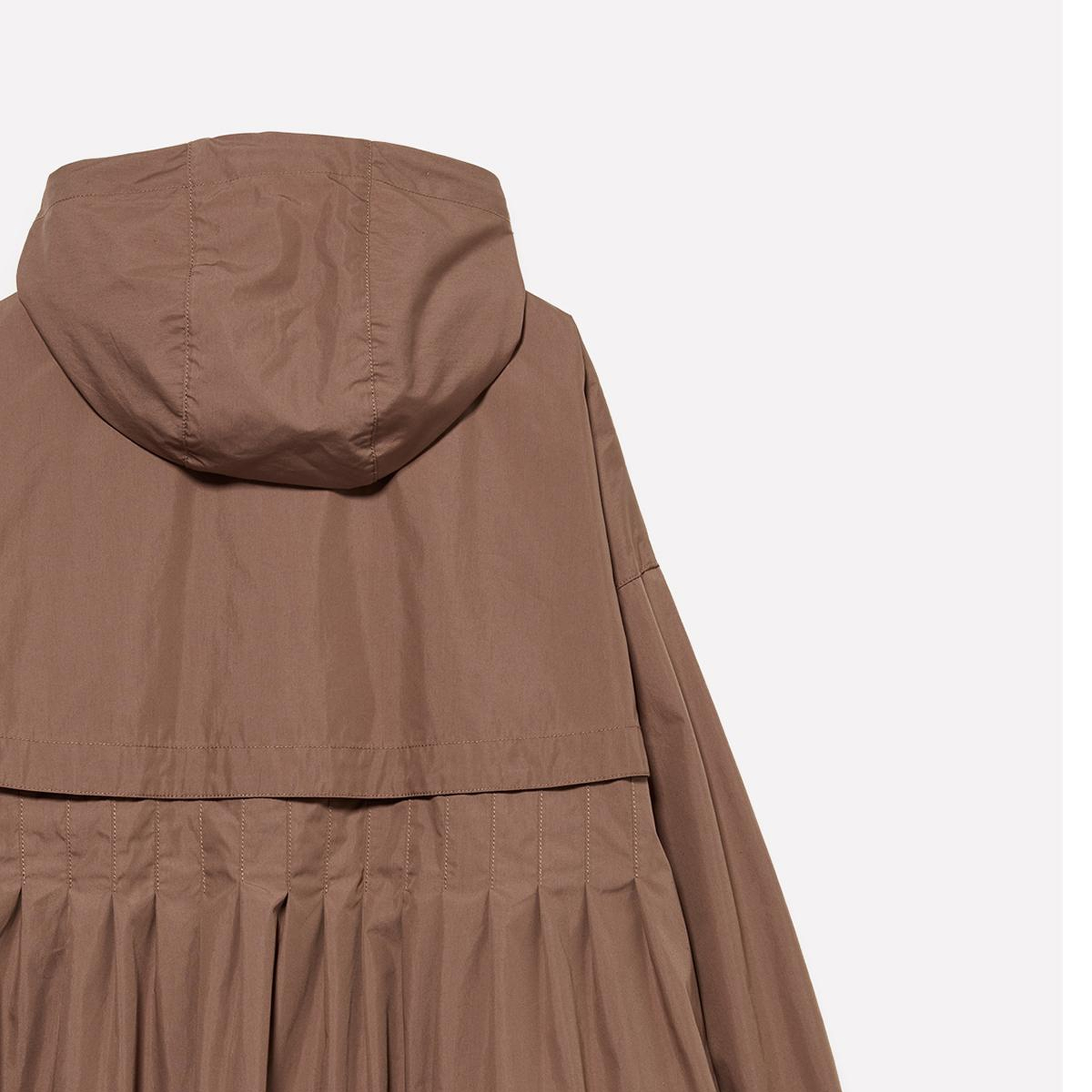 Kadın Kahverengi Pamuk Karışımlı Beli Lastikli Düşük Omuzlu Kapüşonlu Parka