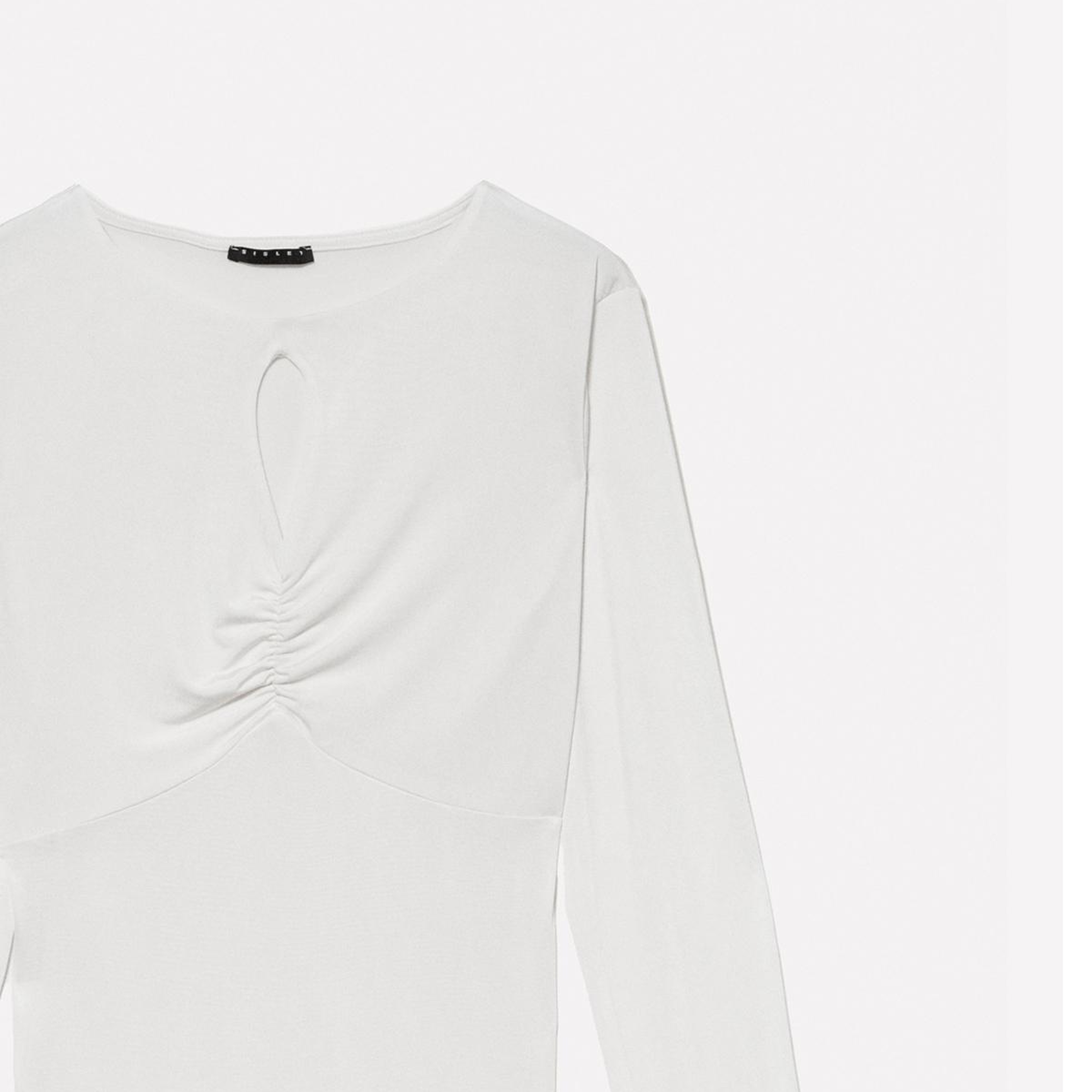 Kadın Krem Büzgü Ve Delik Detaylı Slim Fit Uzun Kollu T-Shirt