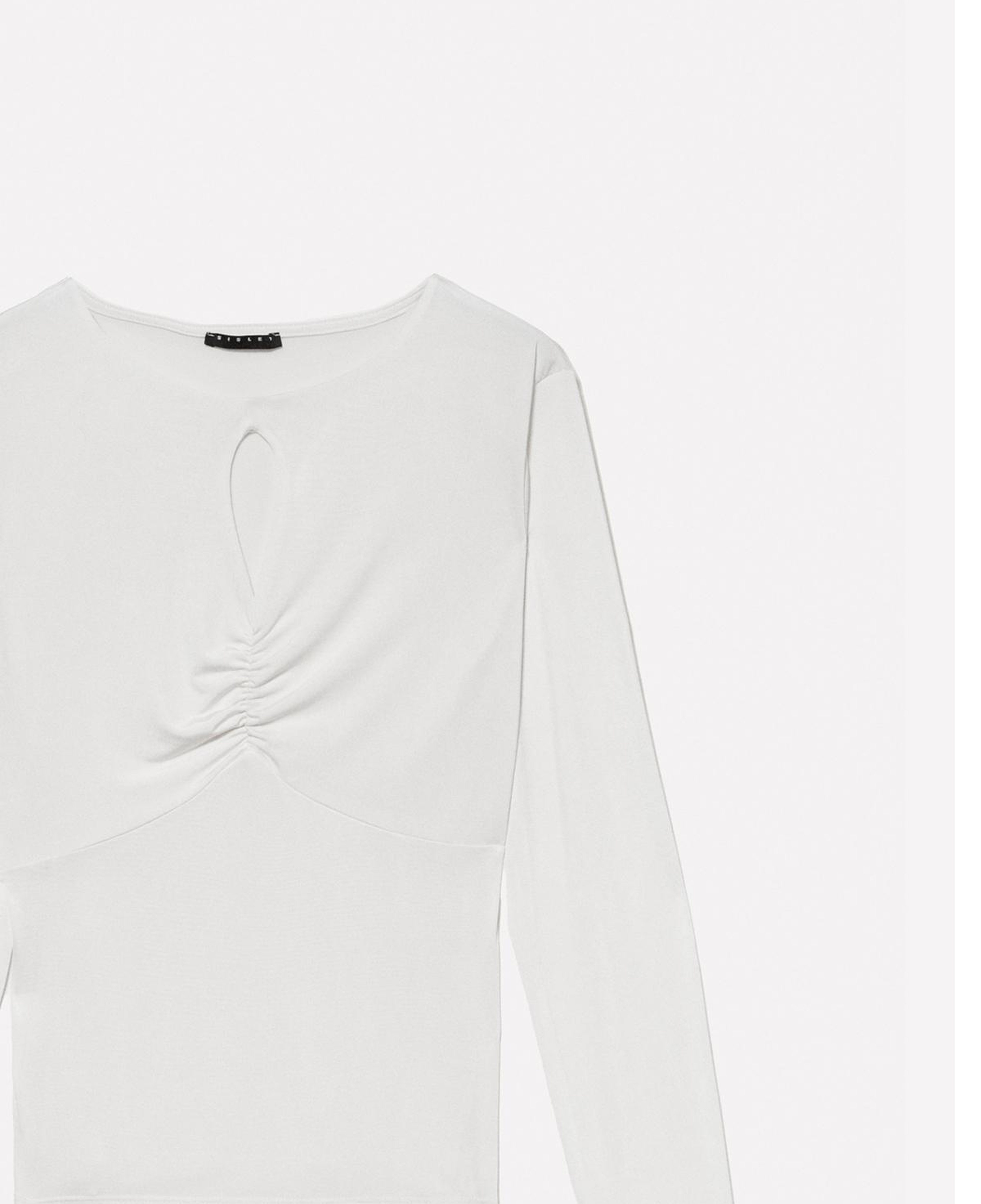Kadın Krem Büzgü Ve Delik Detaylı Slim Fit Uzun Kollu T-Shirt