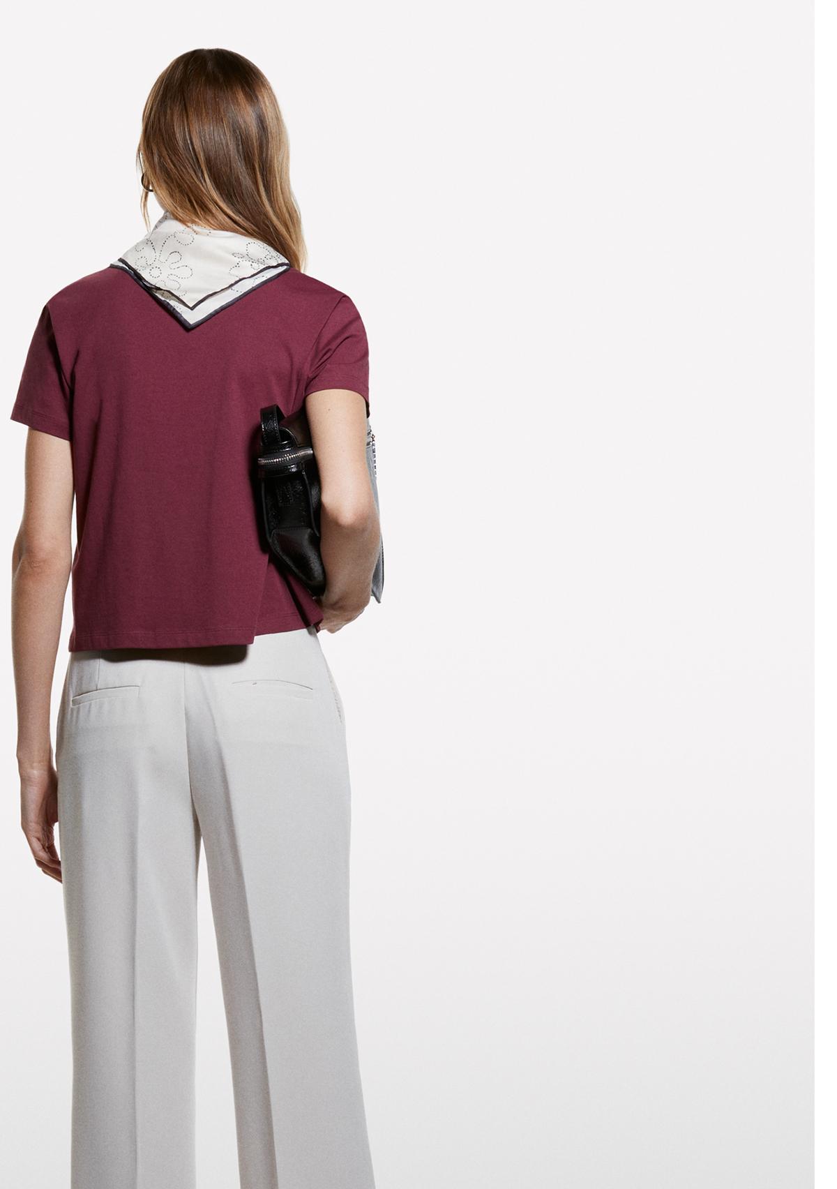 Kadın Bordo %100 Pamuk Bisiklet Yakalı T-Shirt