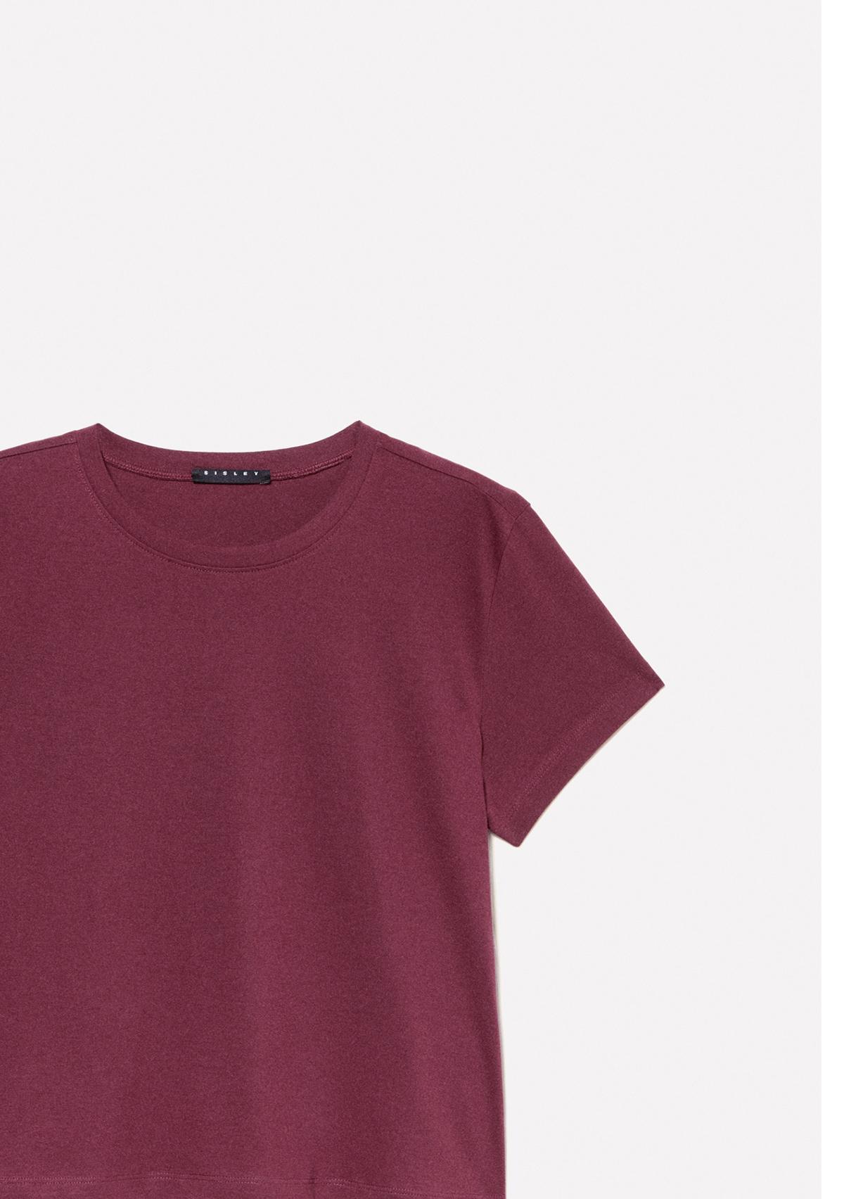 Kadın Bordo %100 Pamuk Bisiklet Yakalı T-Shirt