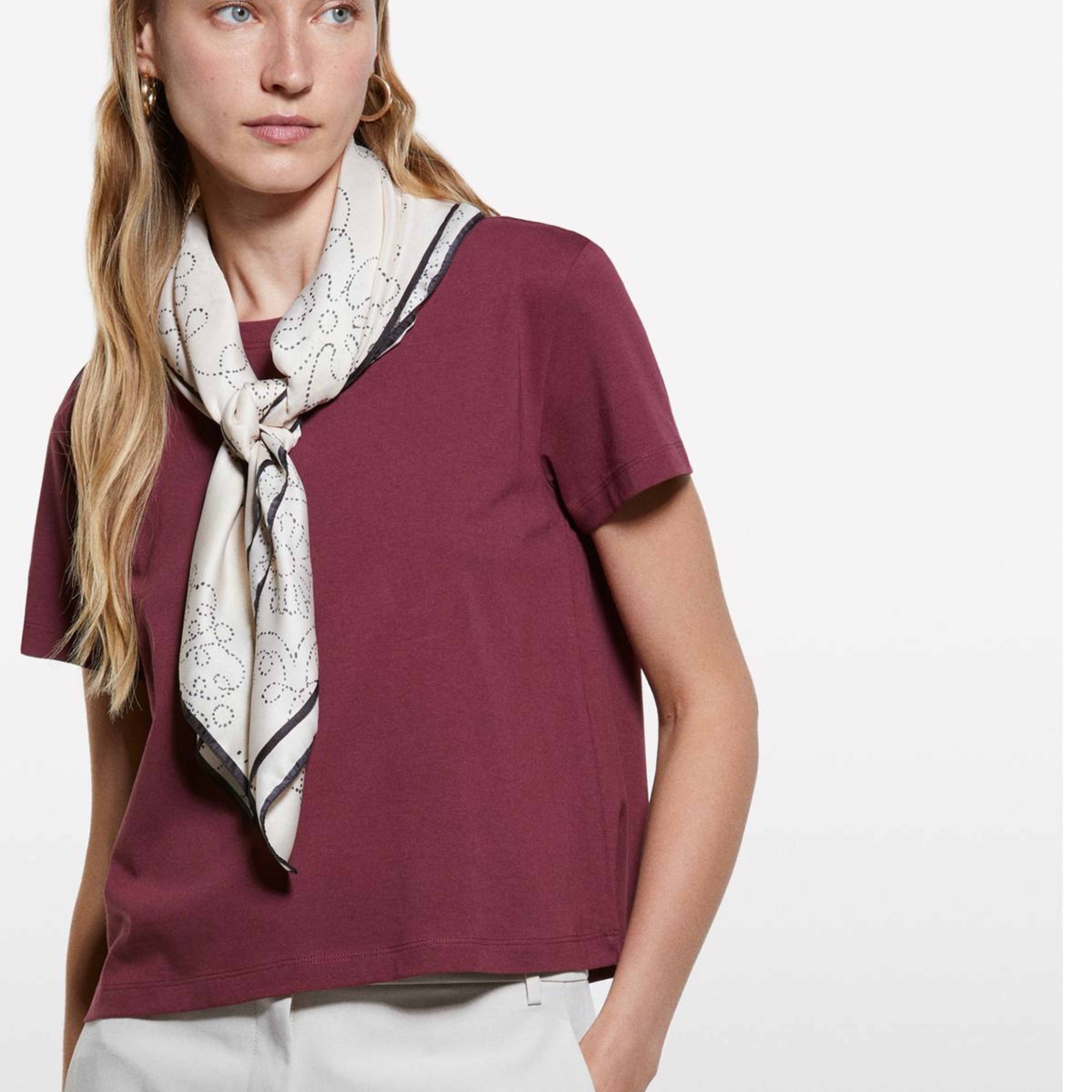 Kadın Bordo %100 Pamuk Bisiklet Yakalı T-Shirt