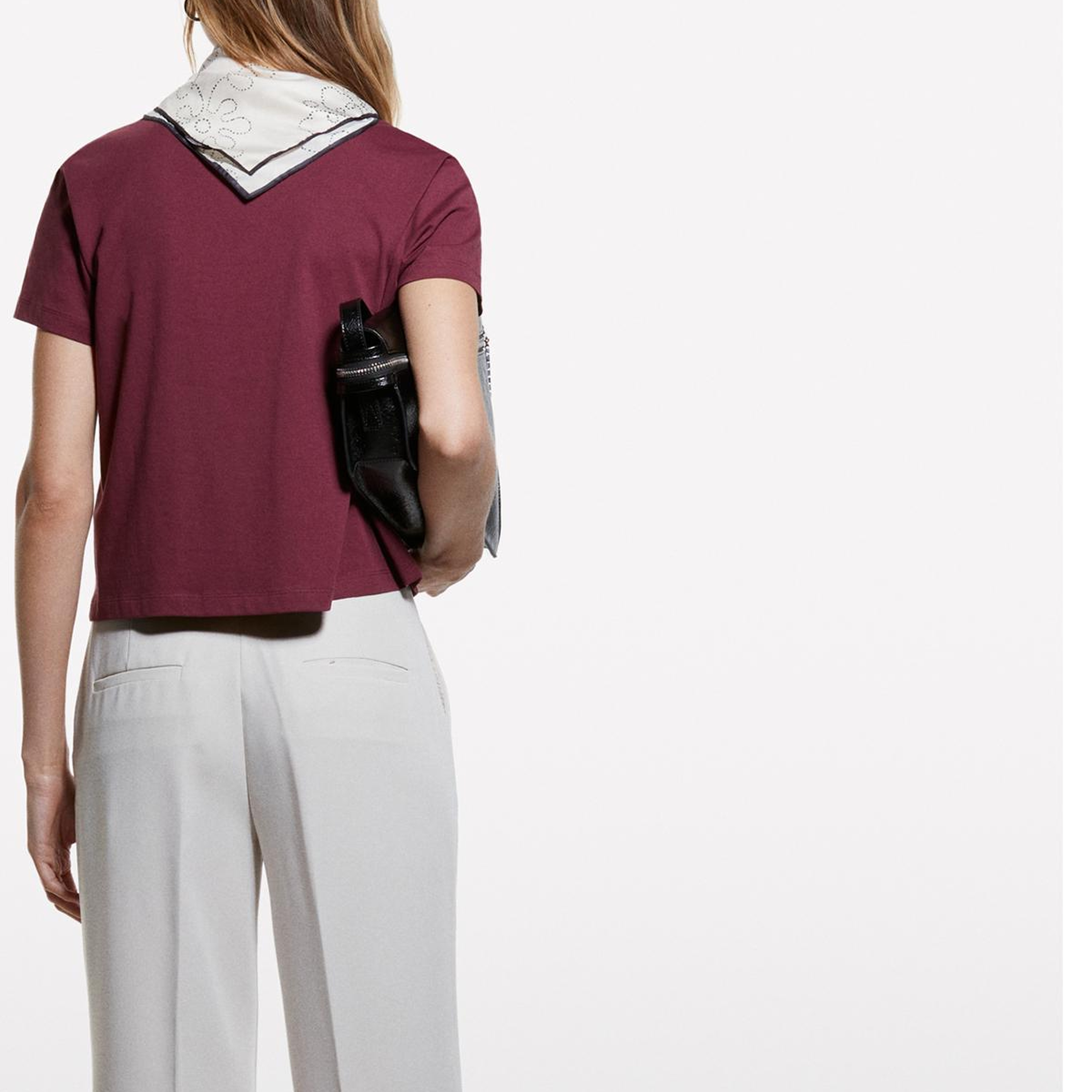 Kadın Bordo %100 Pamuk Bisiklet Yakalı T-Shirt