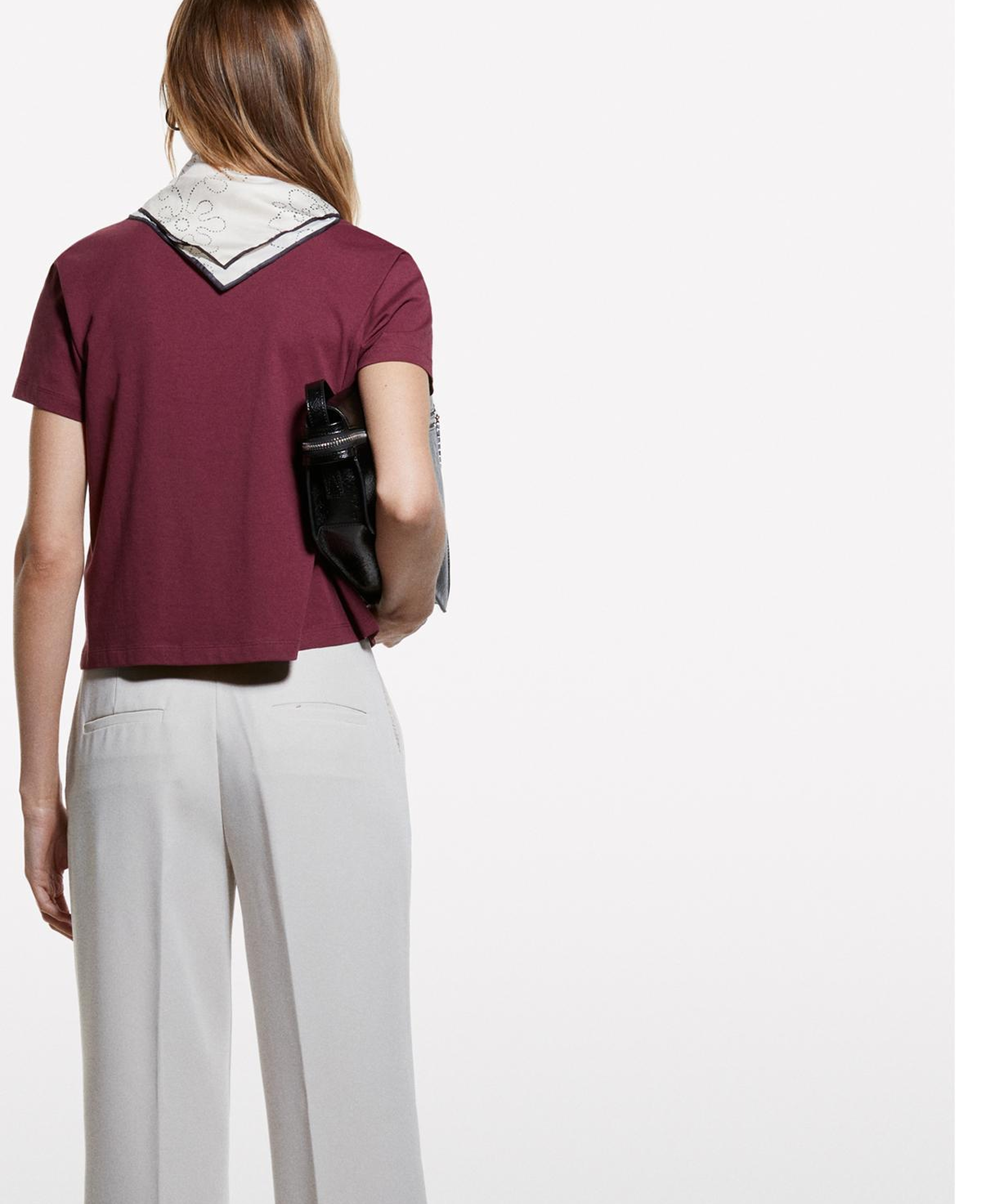 Kadın Bordo %100 Pamuk Bisiklet Yakalı T-Shirt