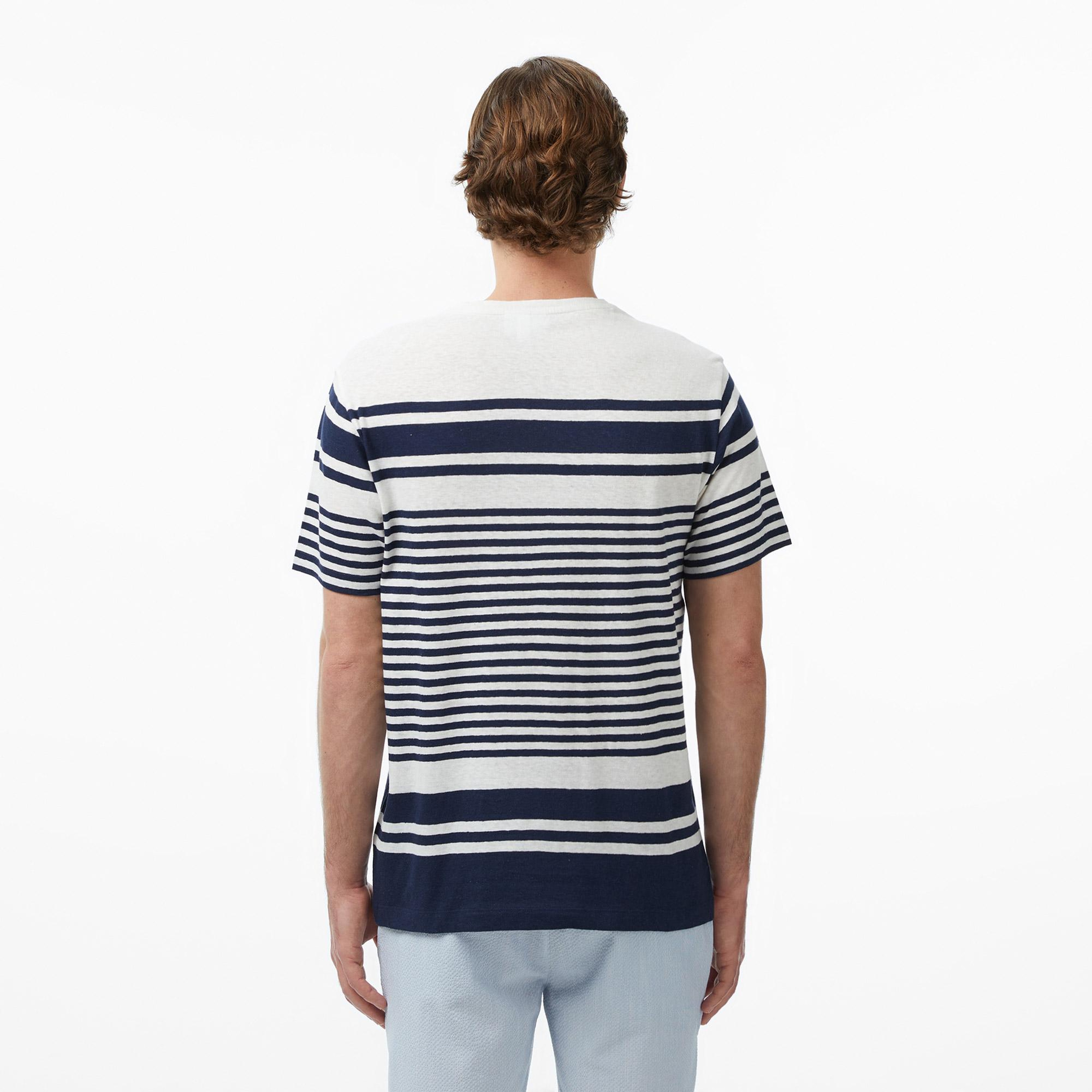 Lacoste Erkek Regular Fit Bisiklet Yaka Çizgili Lacivert T-Shirt