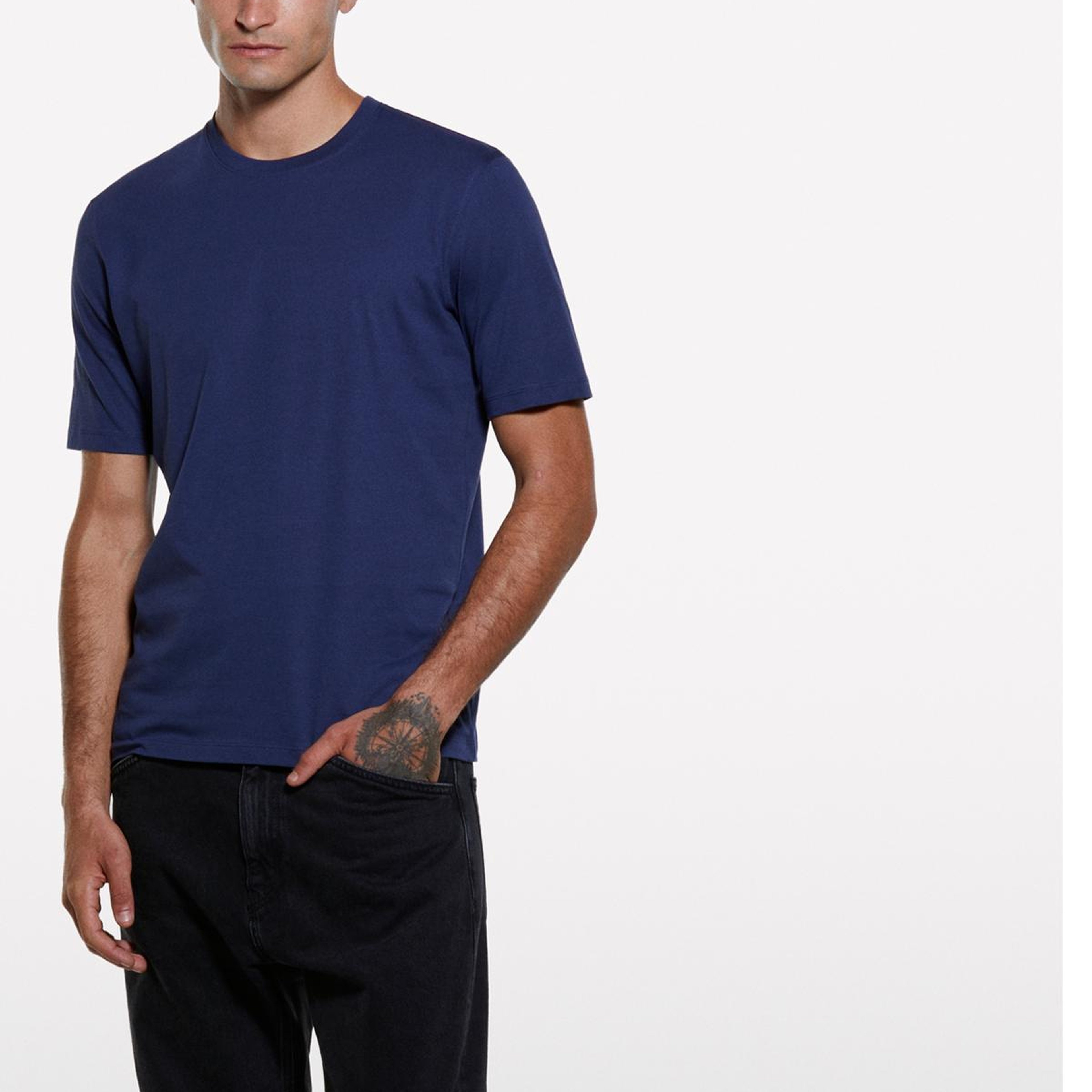 Erkek Koyu Mavi %100 Pamuk Normal Kesim Bisiklet Yaka Kısa Kollu T-Shirt