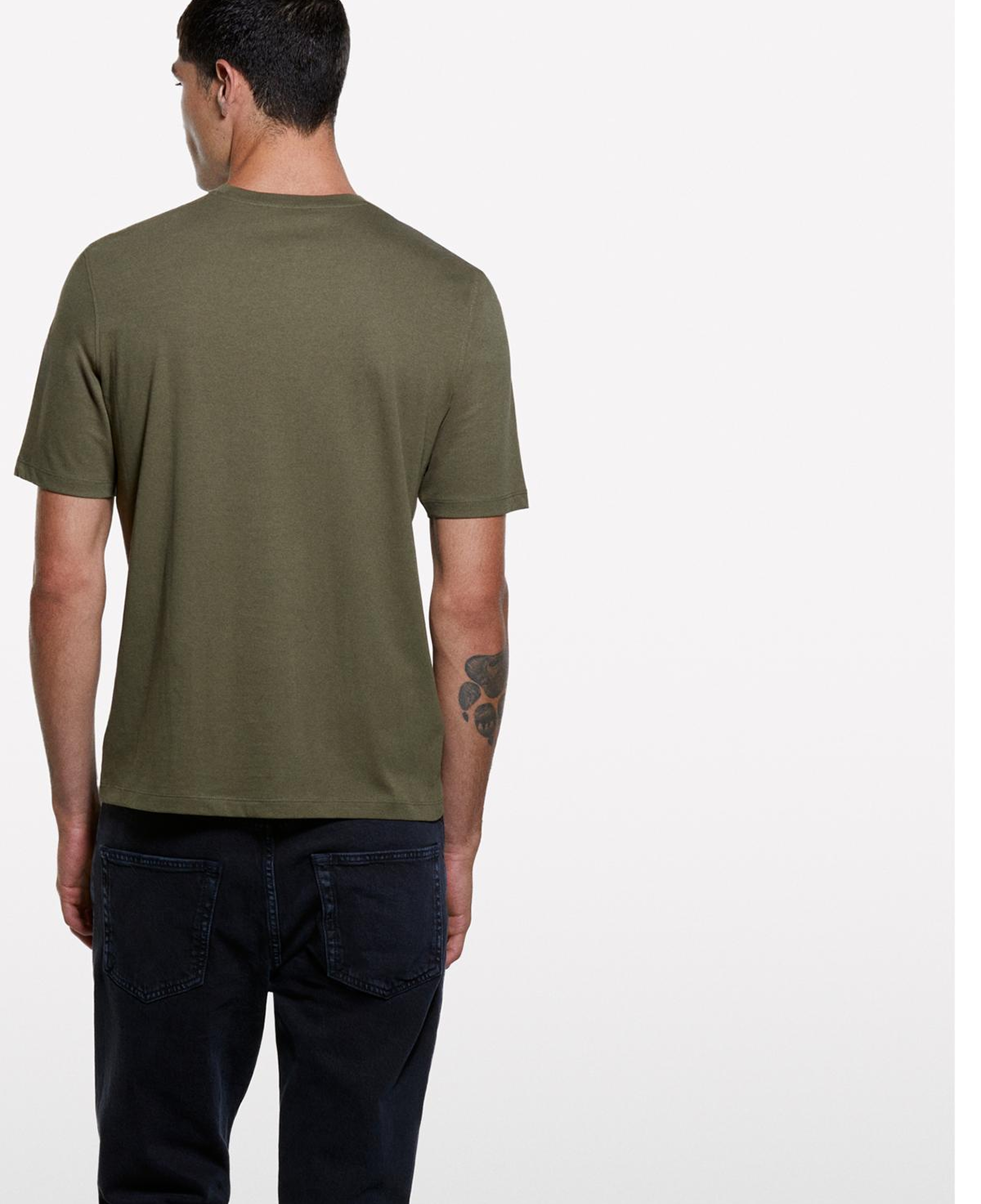 Erkek Haki Yeşili %100 Pamuk Normal Kesim Bisiklet Yaka Kısa Kollu T-Shirt