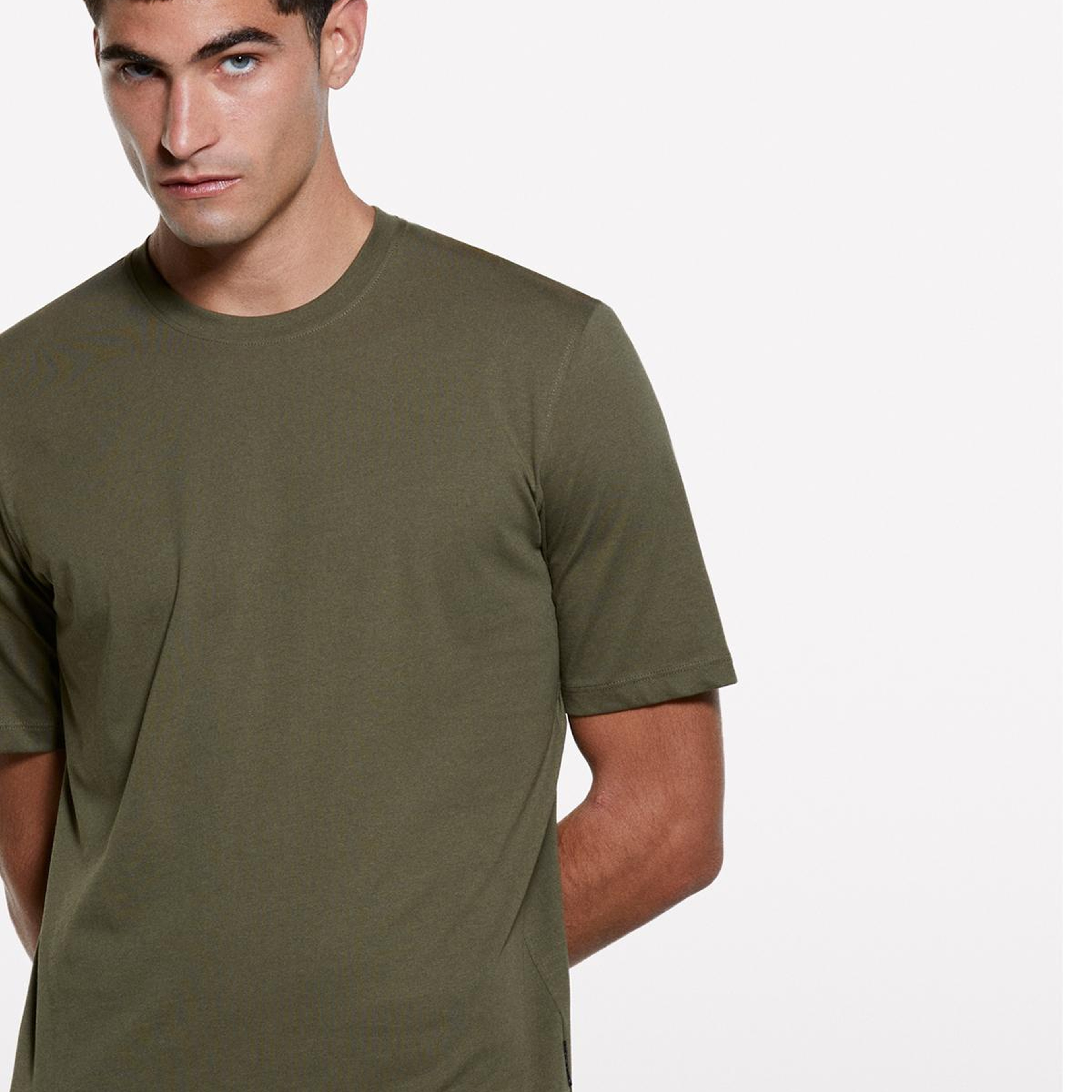 Erkek Haki Yeşili %100 Pamuk Normal Kesim Bisiklet Yaka Kısa Kollu T-Shirt
