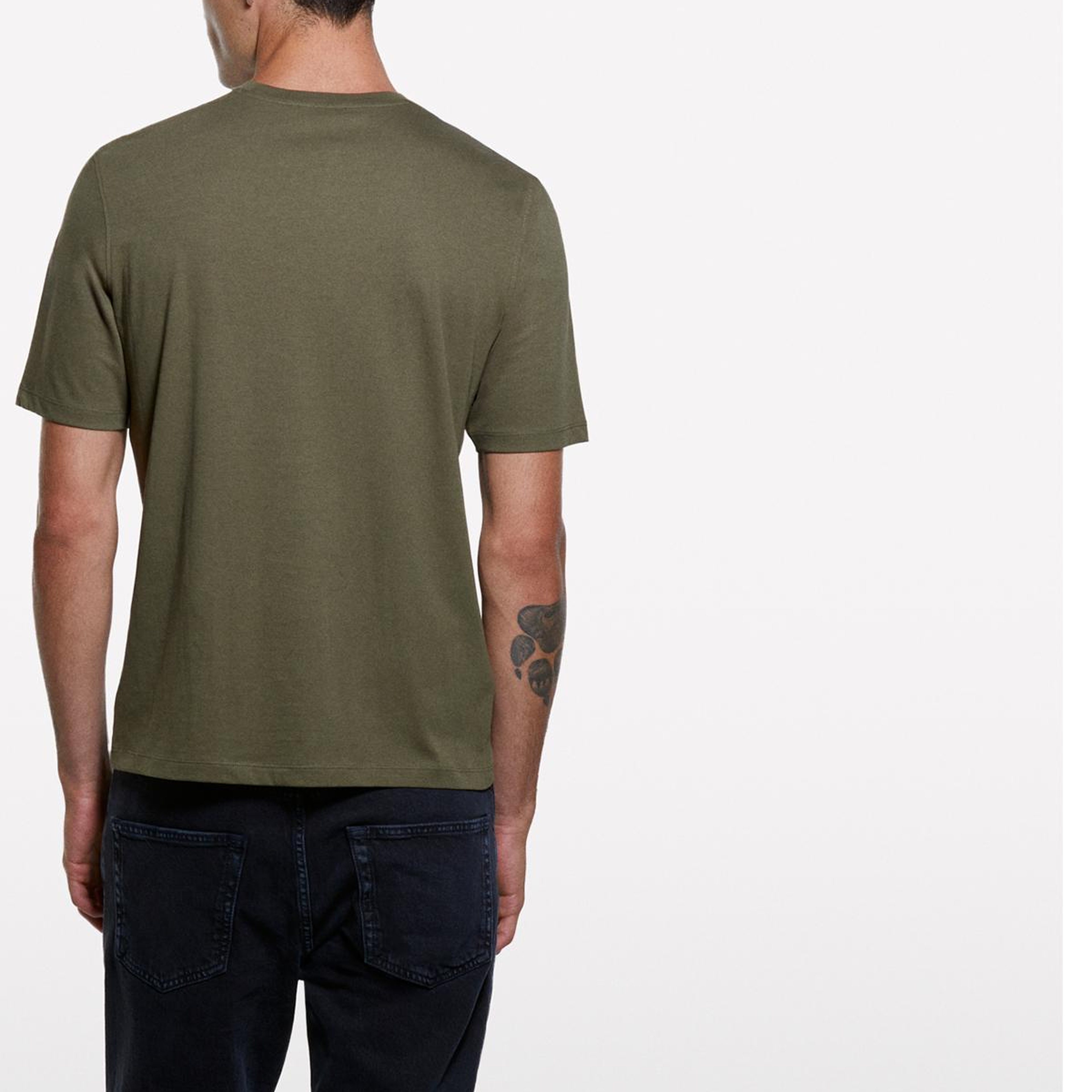 Erkek Haki Yeşili %100 Pamuk Normal Kesim Bisiklet Yaka Kısa Kollu T-Shirt