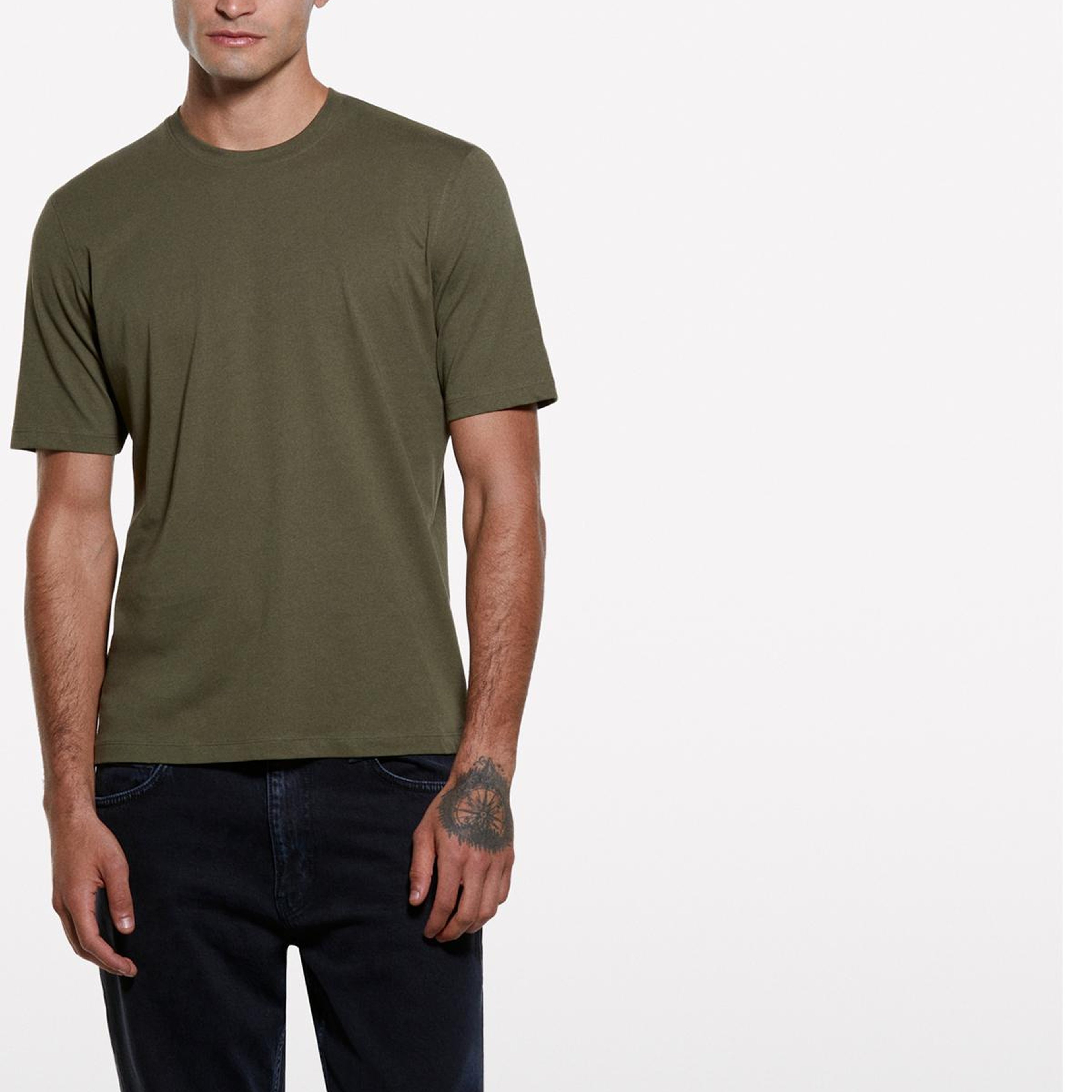 Erkek Haki Yeşili %100 Pamuk Normal Kesim Bisiklet Yaka Kısa Kollu T-Shirt