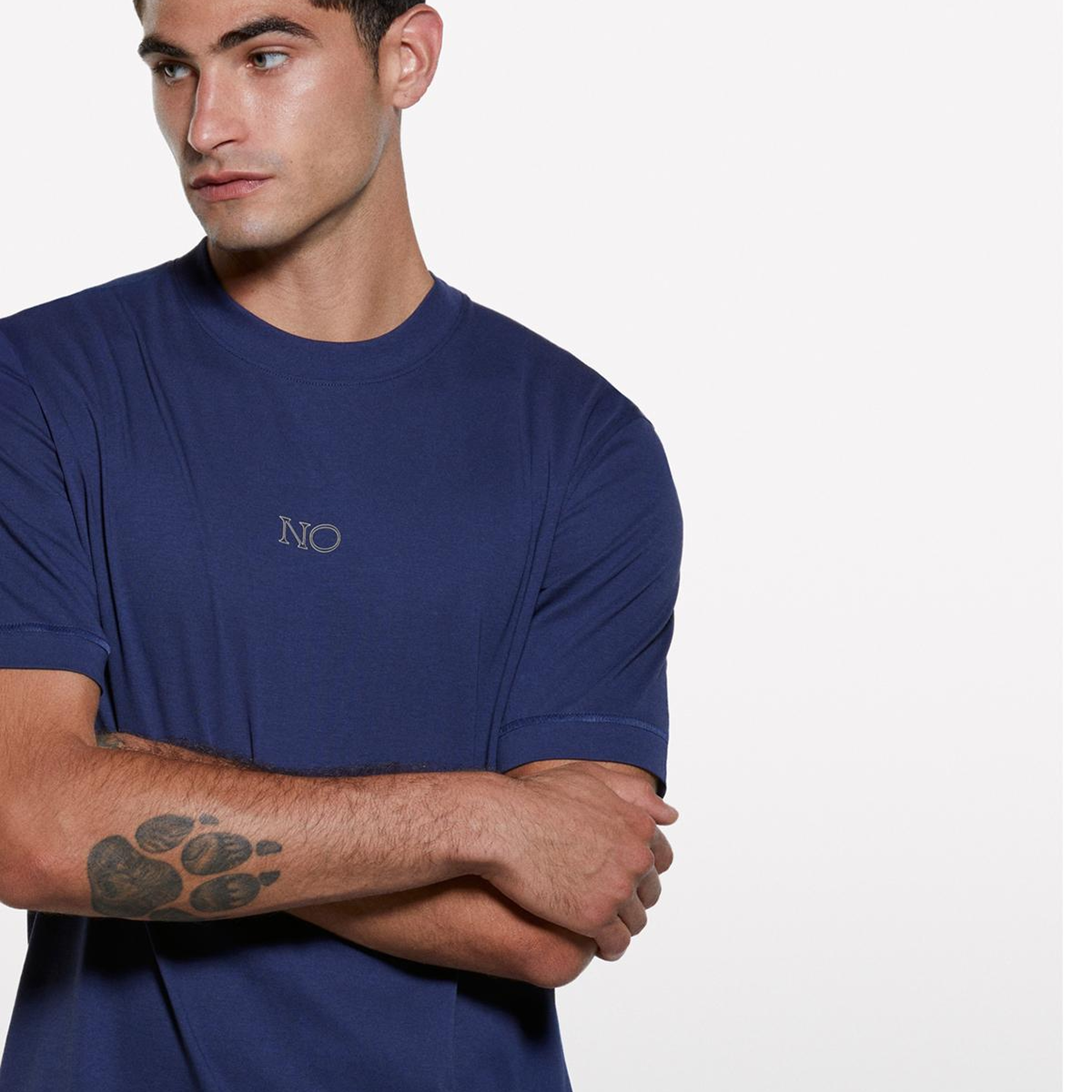 Erkek Lacivert %100 Pamuk Önü Baskılı Bisiklet Yaka Regular Fit T-Shirt