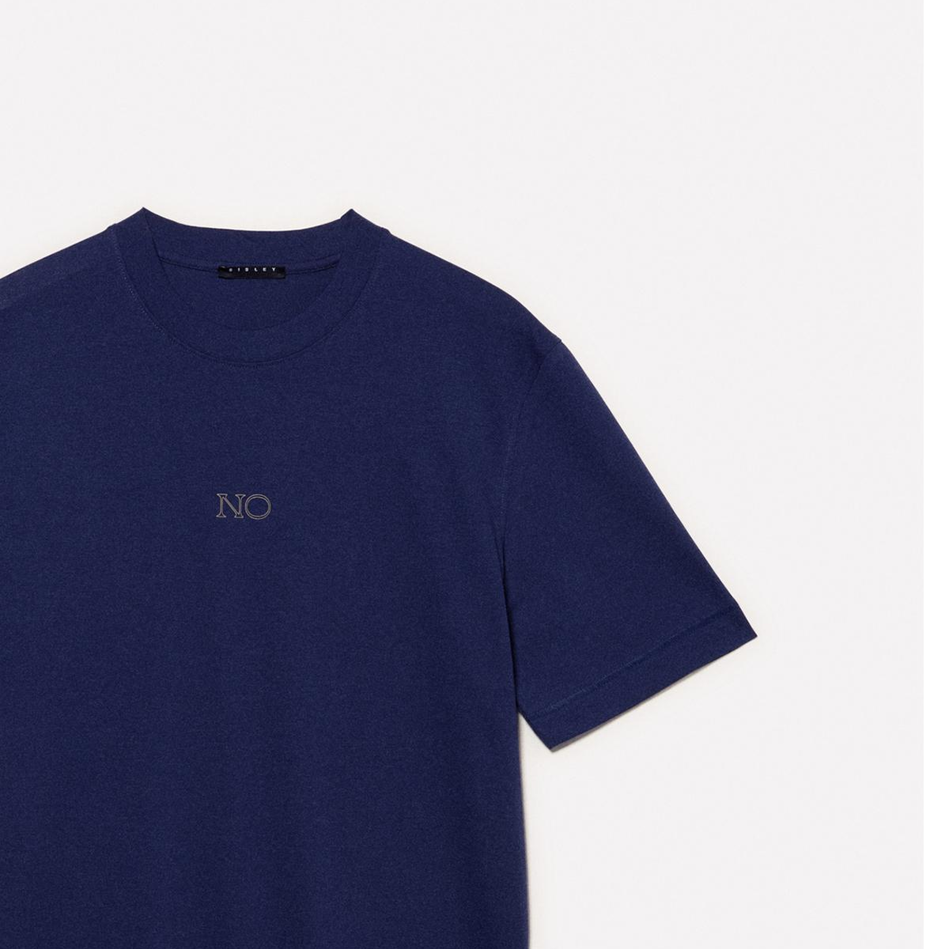 Erkek Lacivert %100 Pamuk Önü Baskılı Bisiklet Yaka Regular Fit T-Shirt