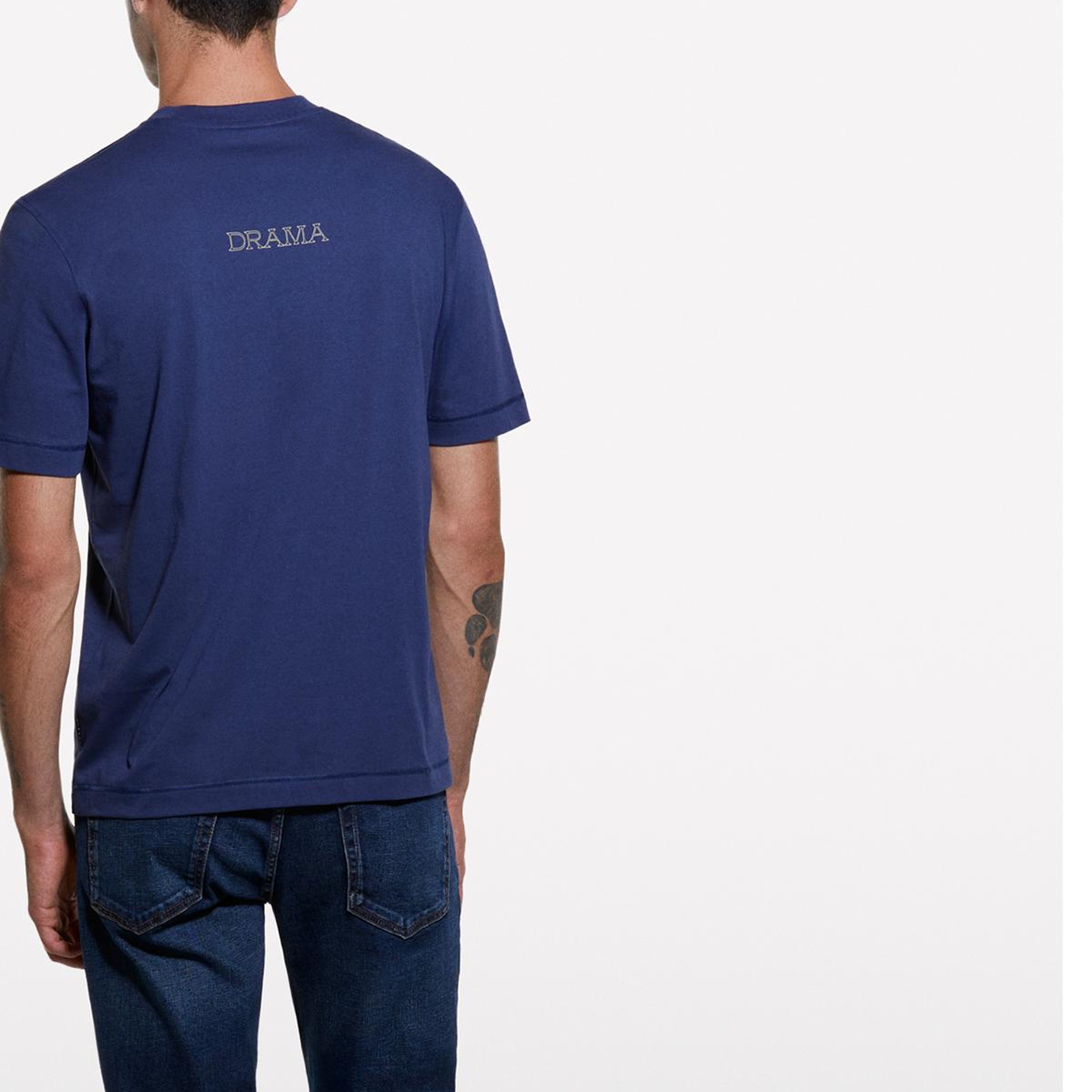 Erkek Lacivert %100 Pamuk Önü Baskılı Bisiklet Yaka Regular Fit T-Shirt
