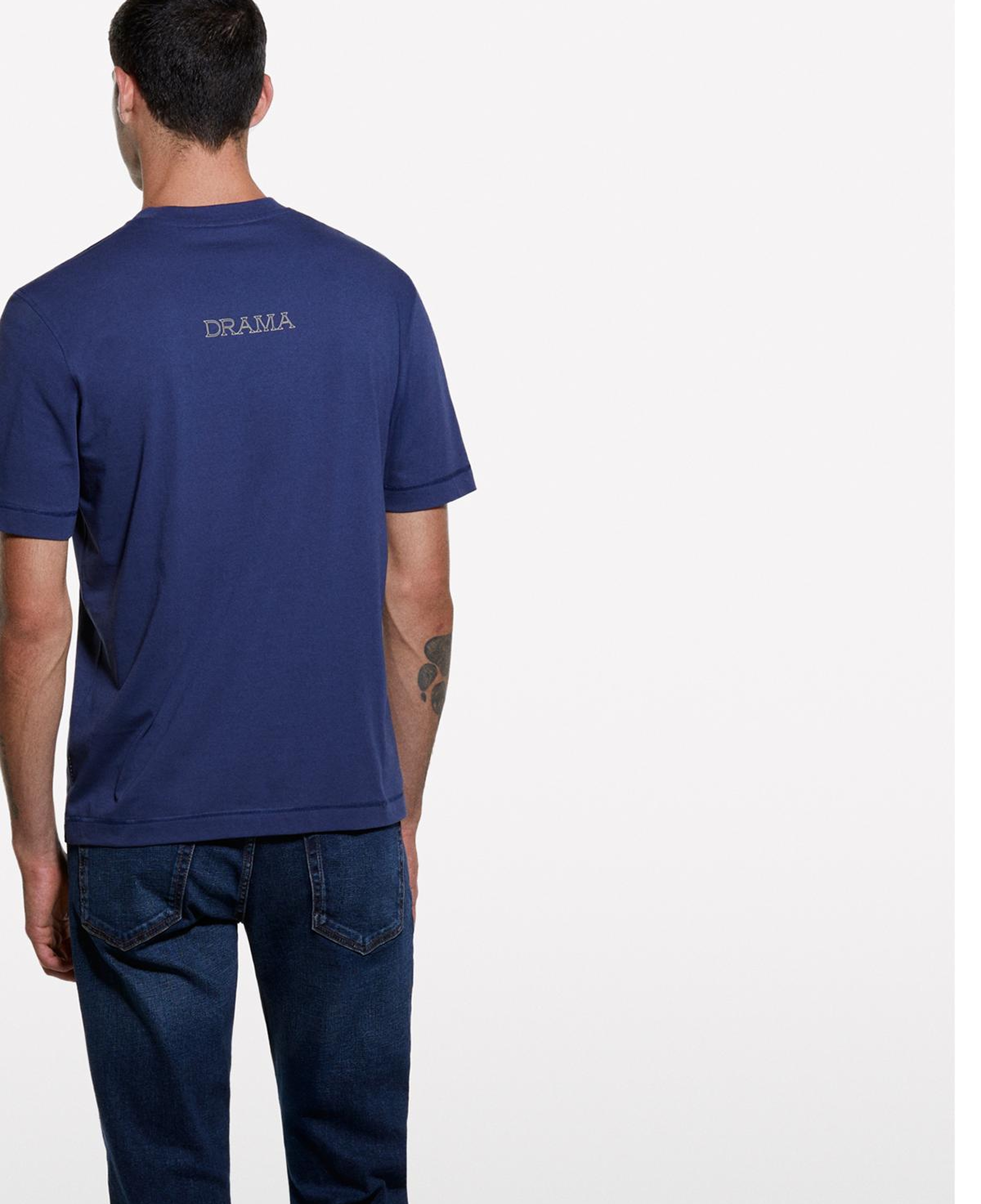 Erkek Lacivert %100 Pamuk Önü Baskılı Bisiklet Yaka Regular Fit T-Shirt
