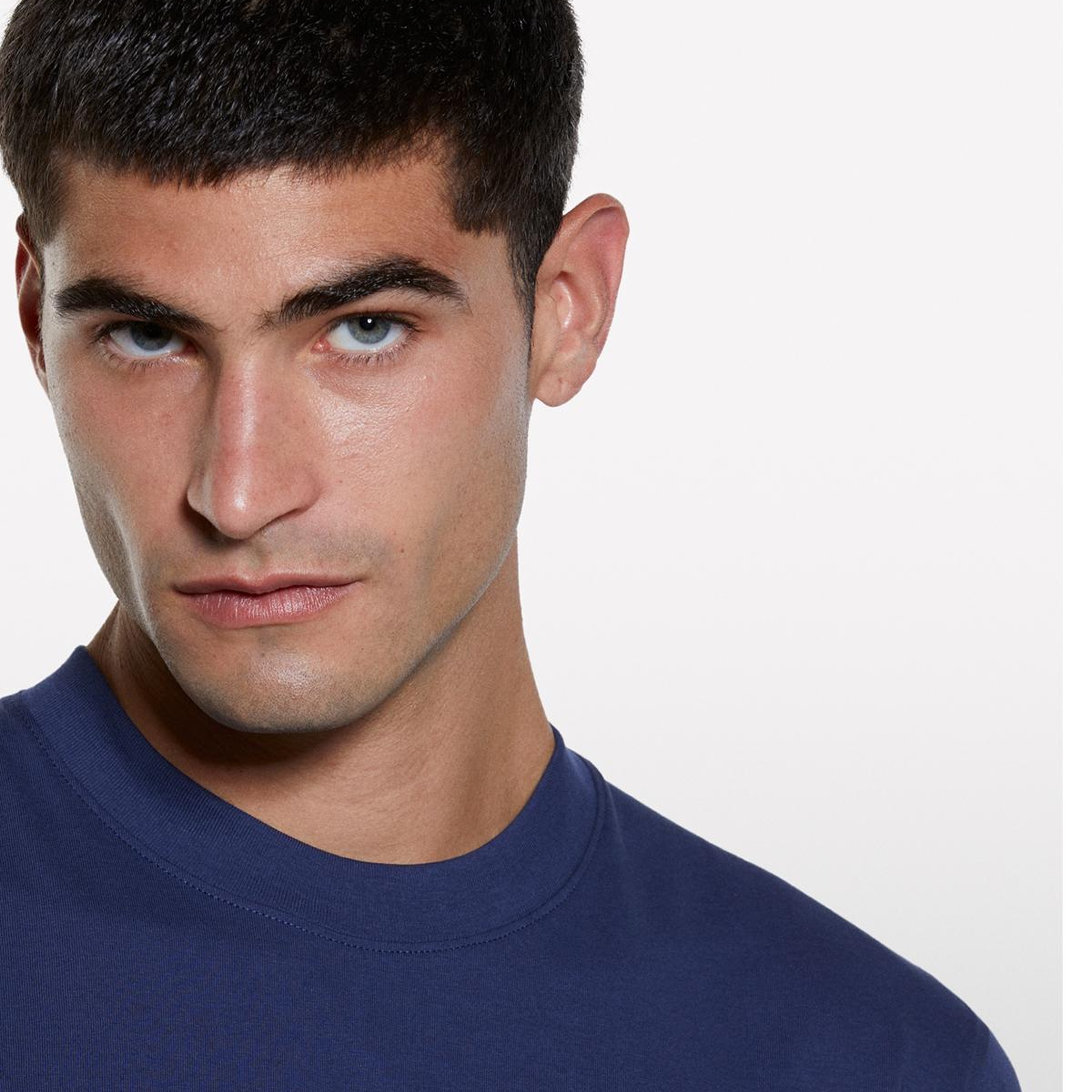 Erkek Lacivert %100 Pamuk Önü Baskılı Bisiklet Yaka Regular Fit T-Shirt