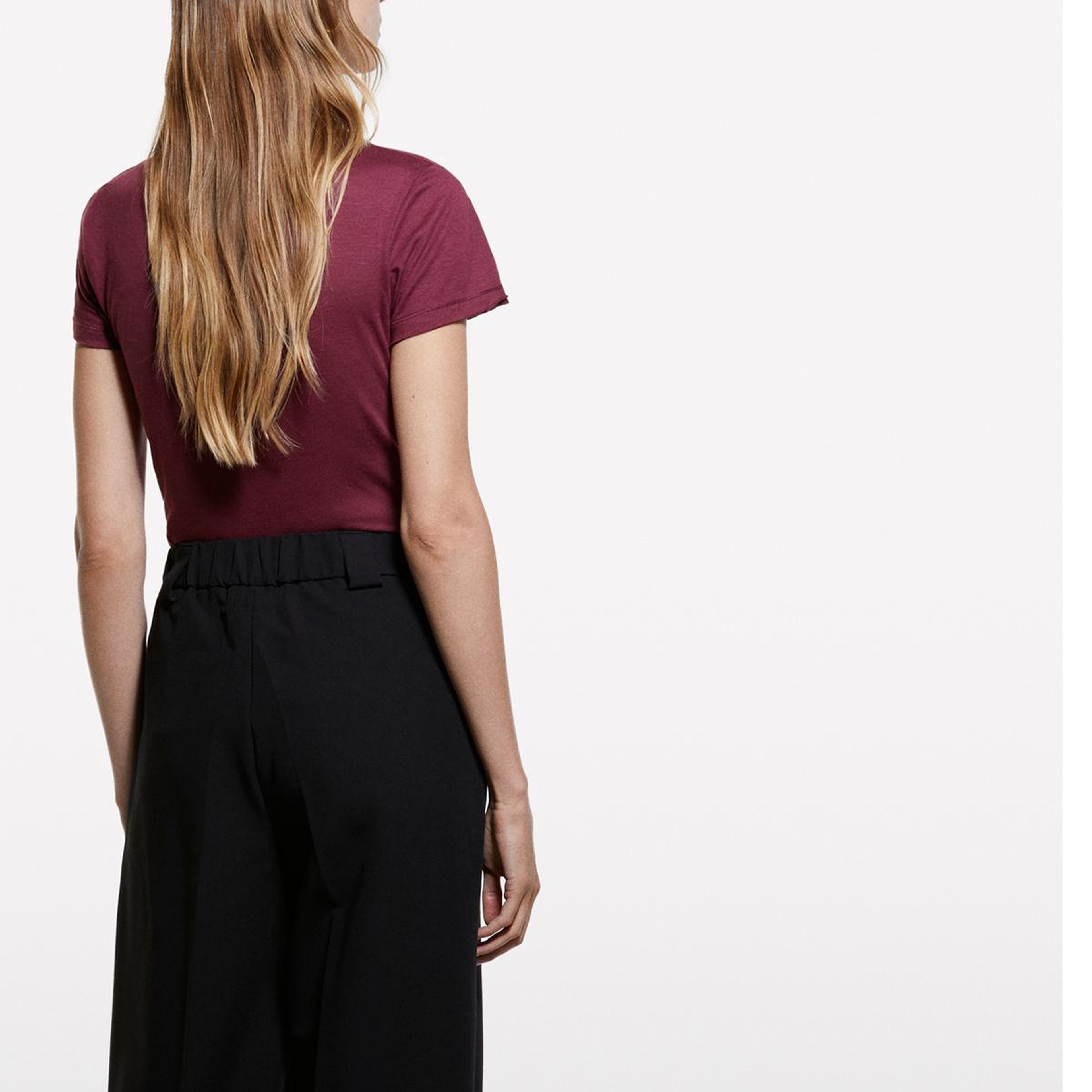 Kadın Bordo Pamuk Modal Karışımlı Normal Kalıp Bisiklet Yaka T-Shirt