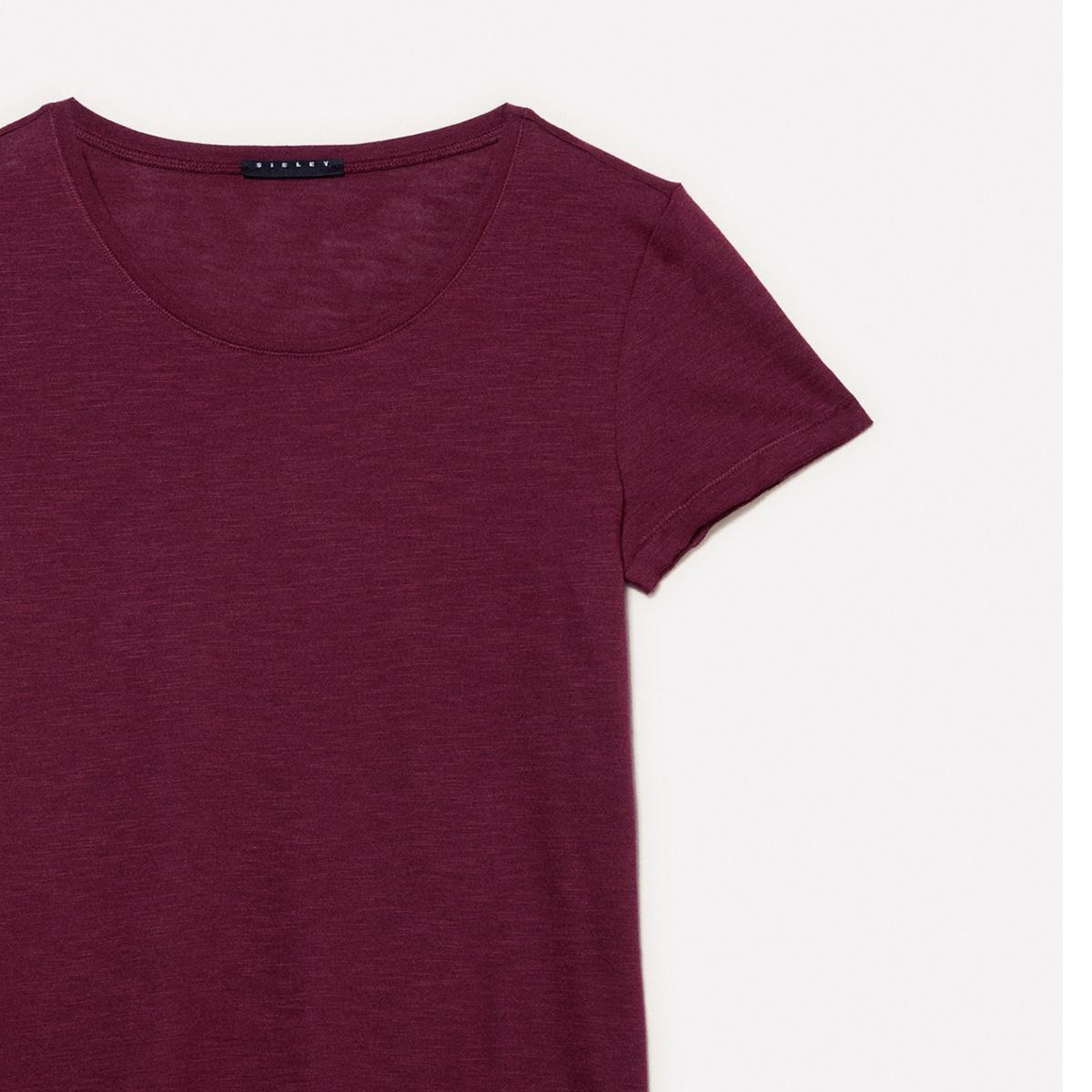 Kadın Bordo Pamuk Modal Karışımlı Normal Kalıp Bisiklet Yaka T-Shirt