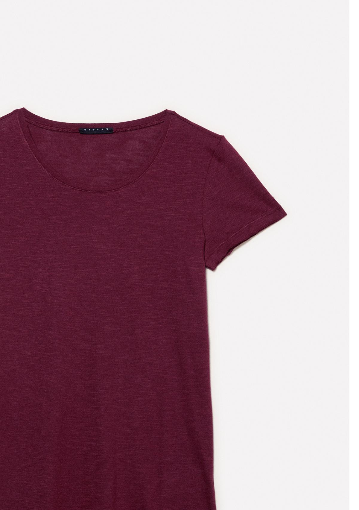 Kadın Bordo Pamuk Modal Karışımlı Normal Kalıp Bisiklet Yaka T-Shirt
