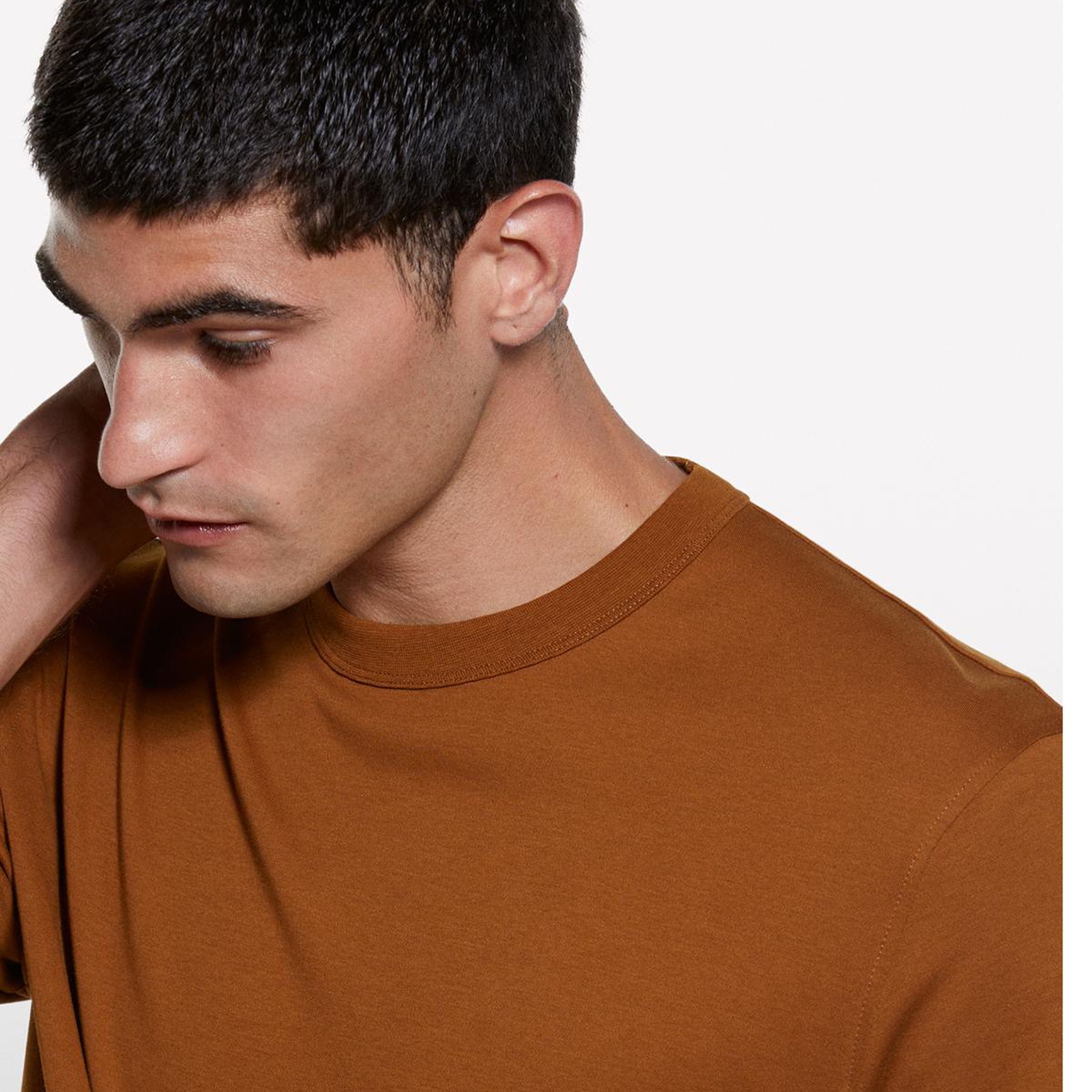 Erkek Taba %100 Pamuk Nervürlü Bisiklet Yaka T-Shirt