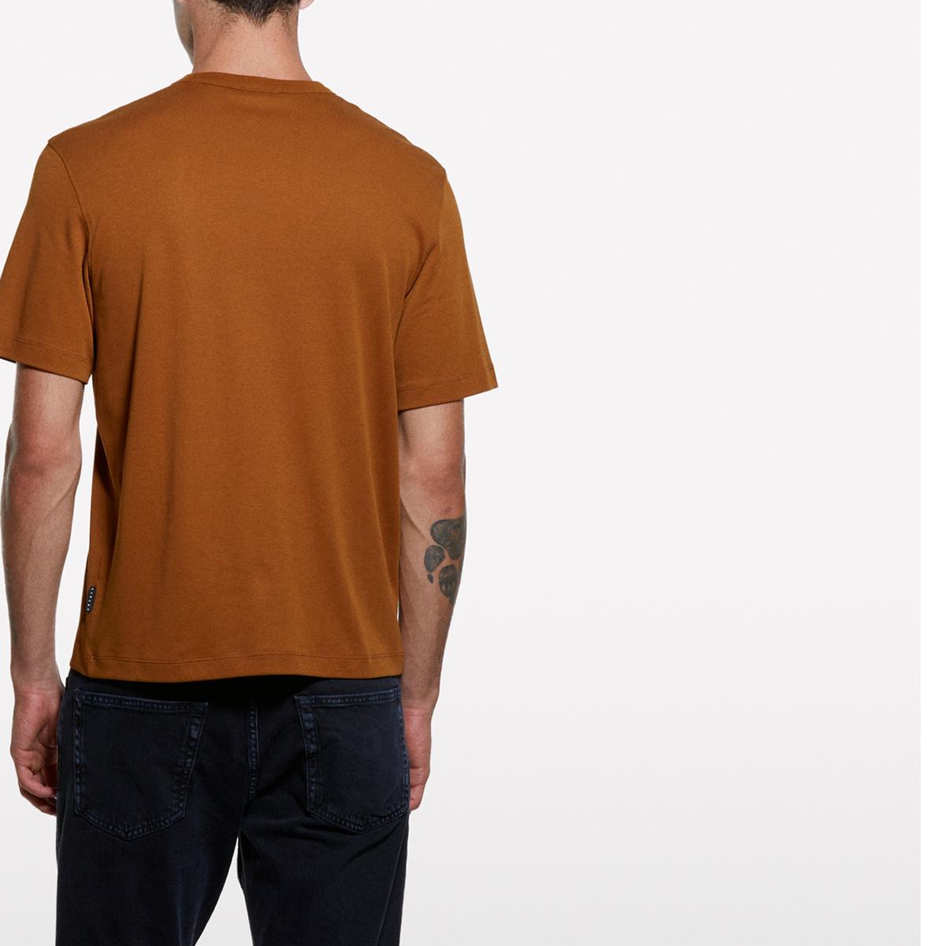 Erkek Taba %100 Pamuk Nervürlü Bisiklet Yaka T-Shirt