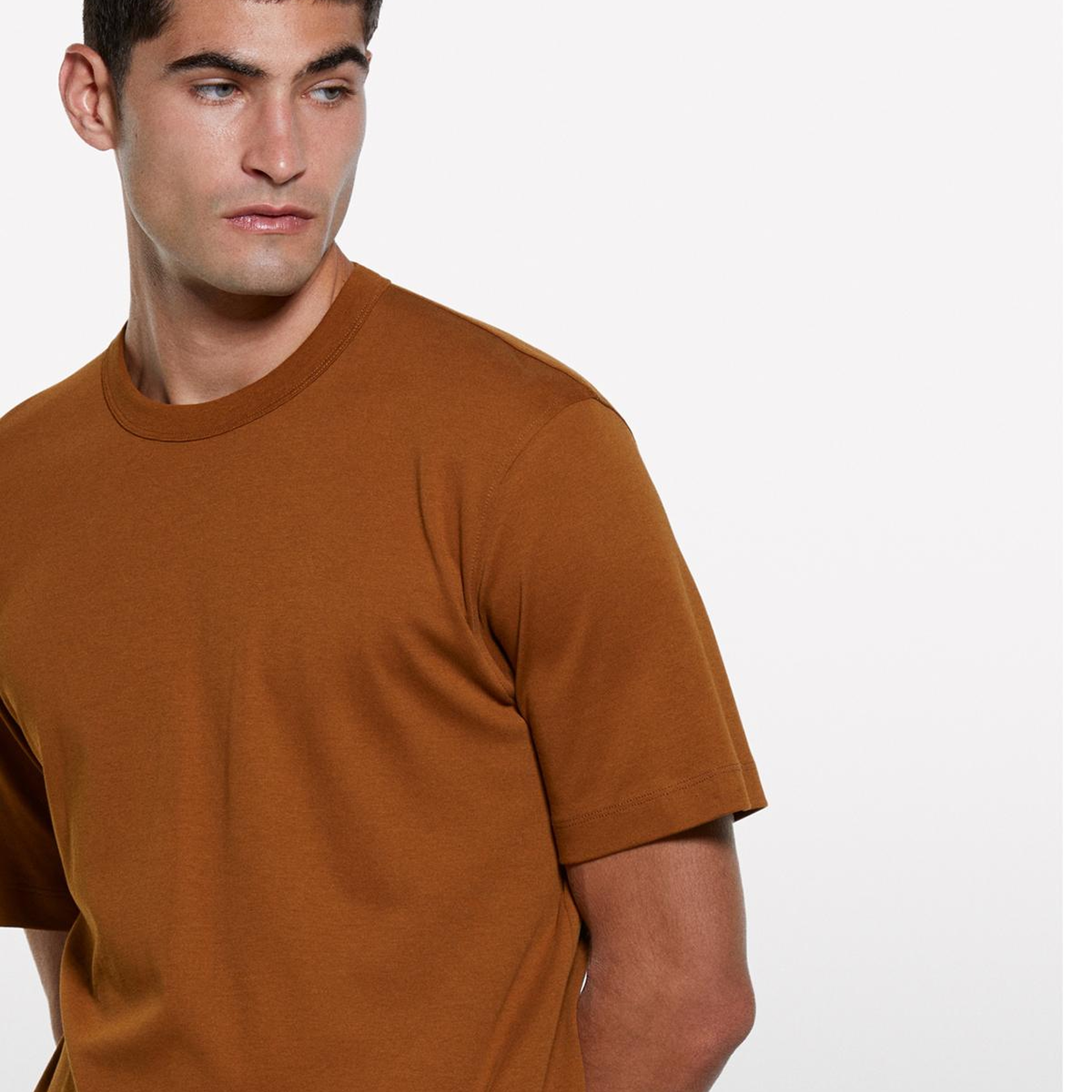 Erkek Taba %100 Pamuk Nervürlü Bisiklet Yaka T-Shirt