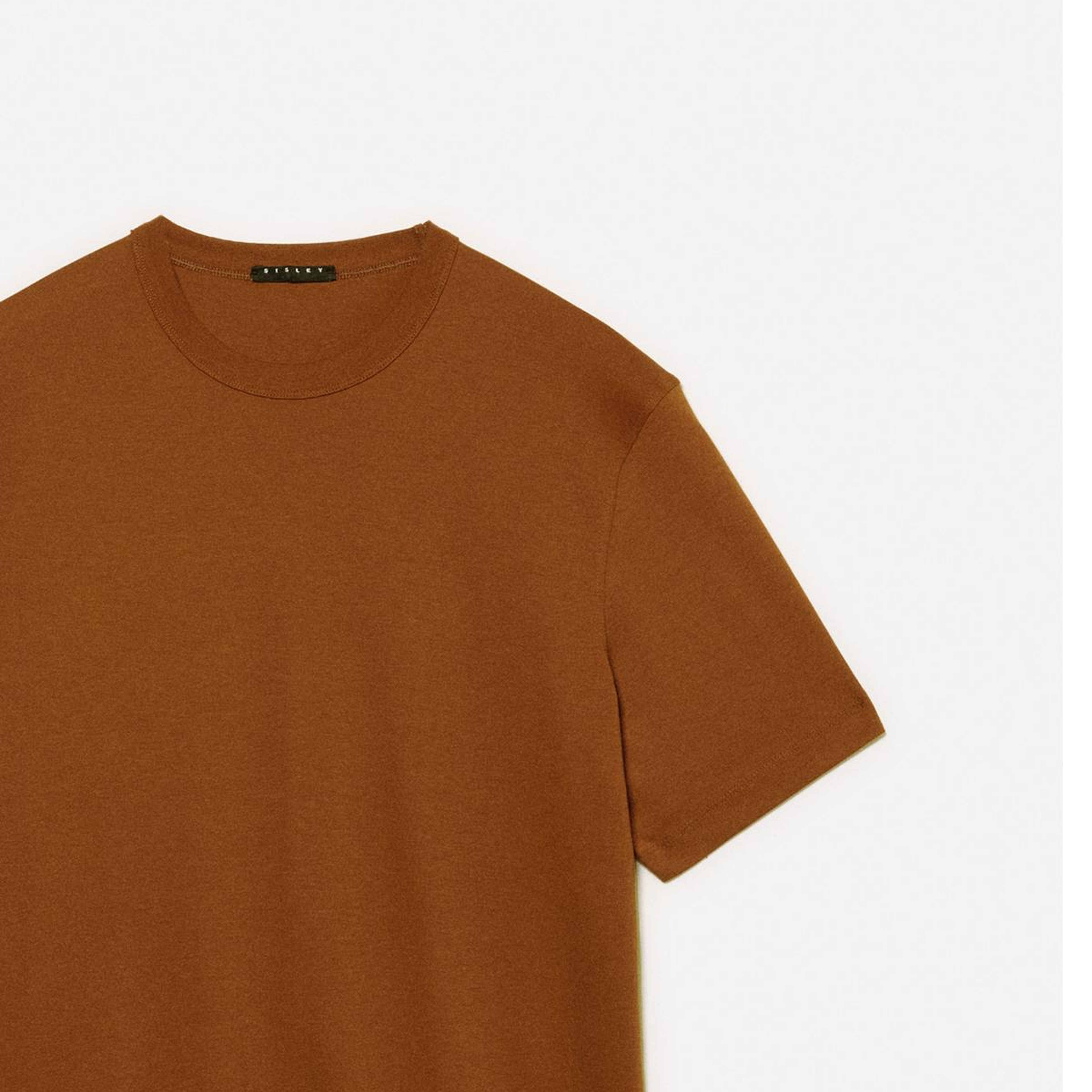 Erkek Taba %100 Pamuk Nervürlü Bisiklet Yaka T-Shirt