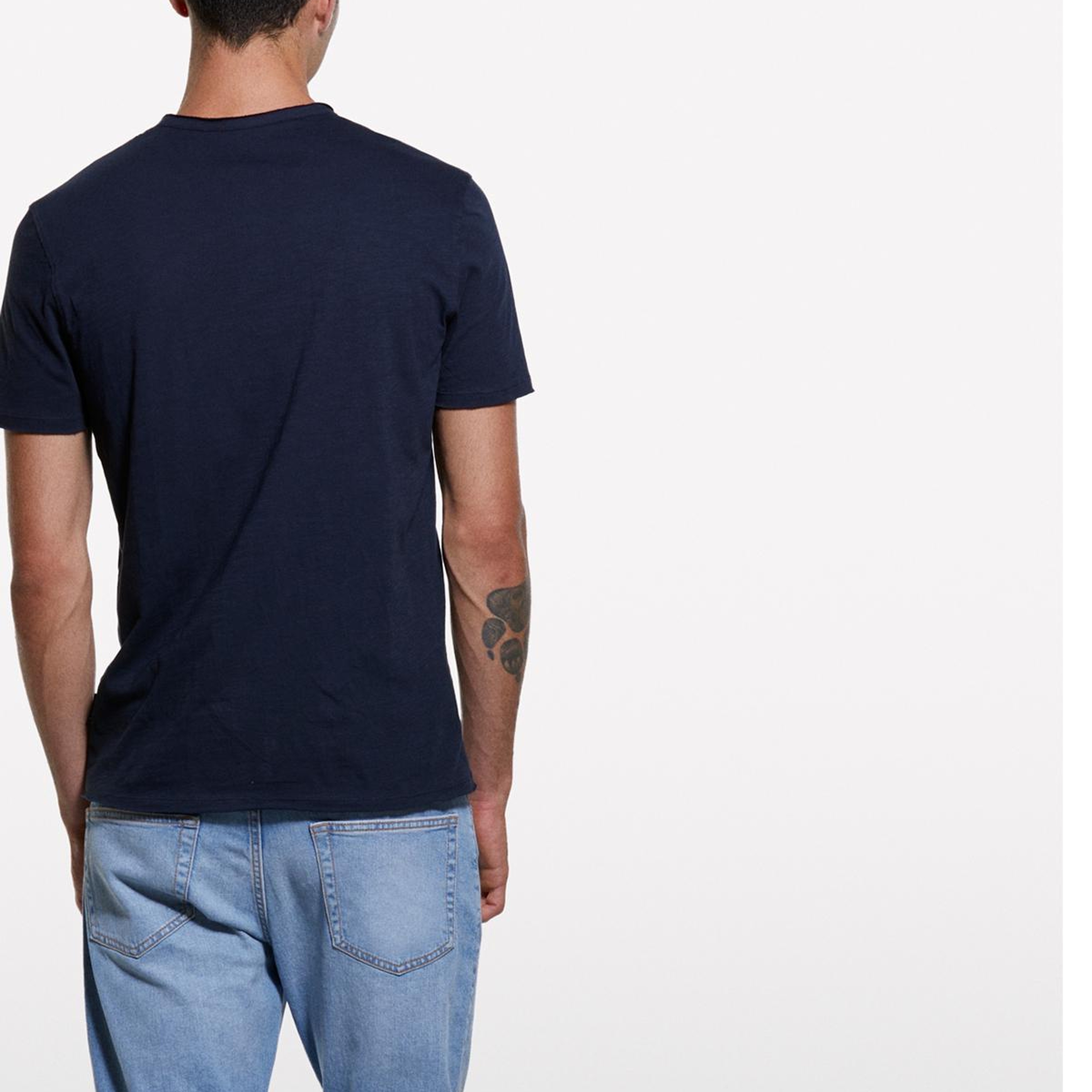 Erkek Lacivert %100 Pamuk Düğmeli Bisiklet Yaka Slim Fit Slub T-Shirt