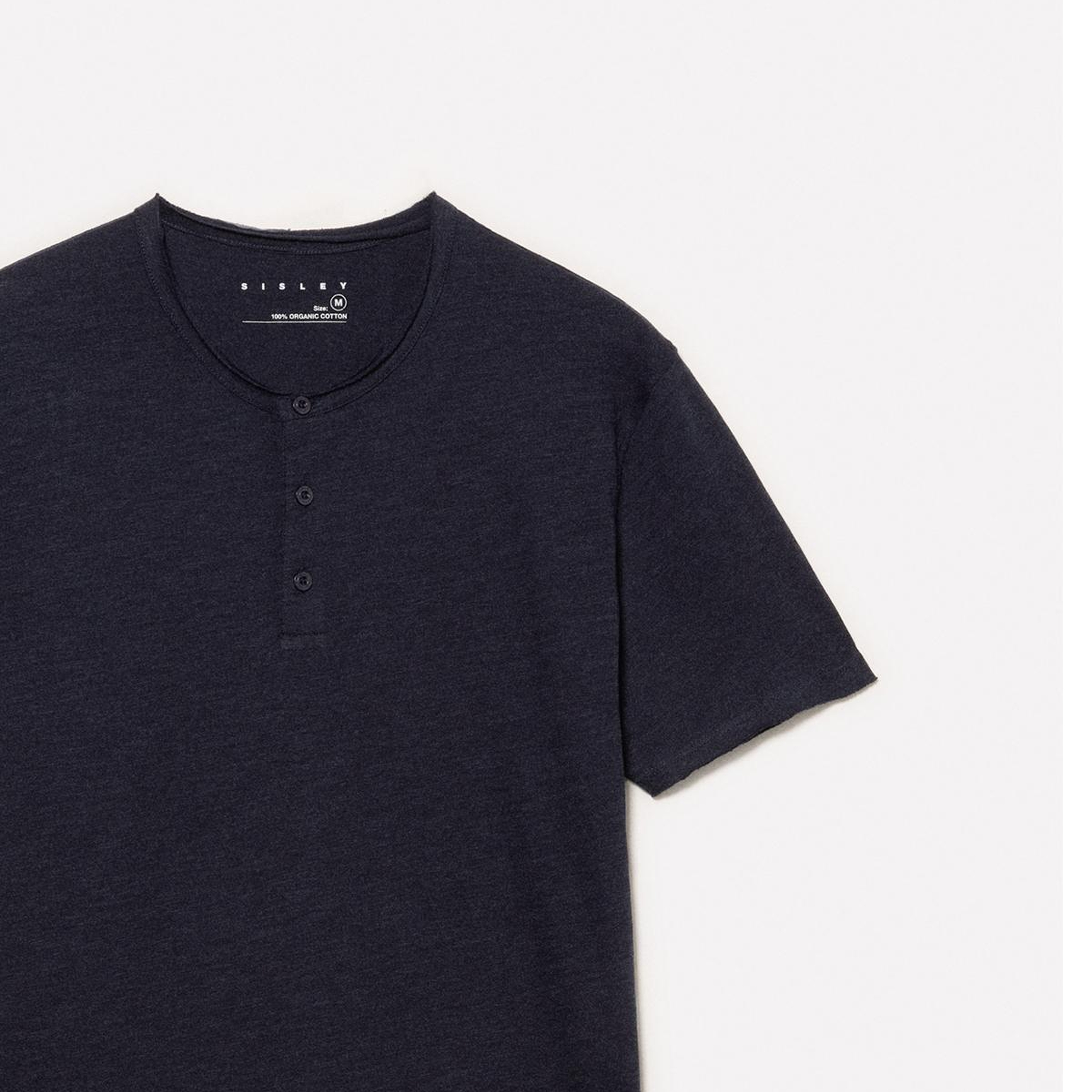 Erkek Lacivert %100 Pamuk Düğmeli Bisiklet Yaka Slim Fit Slub T-Shirt